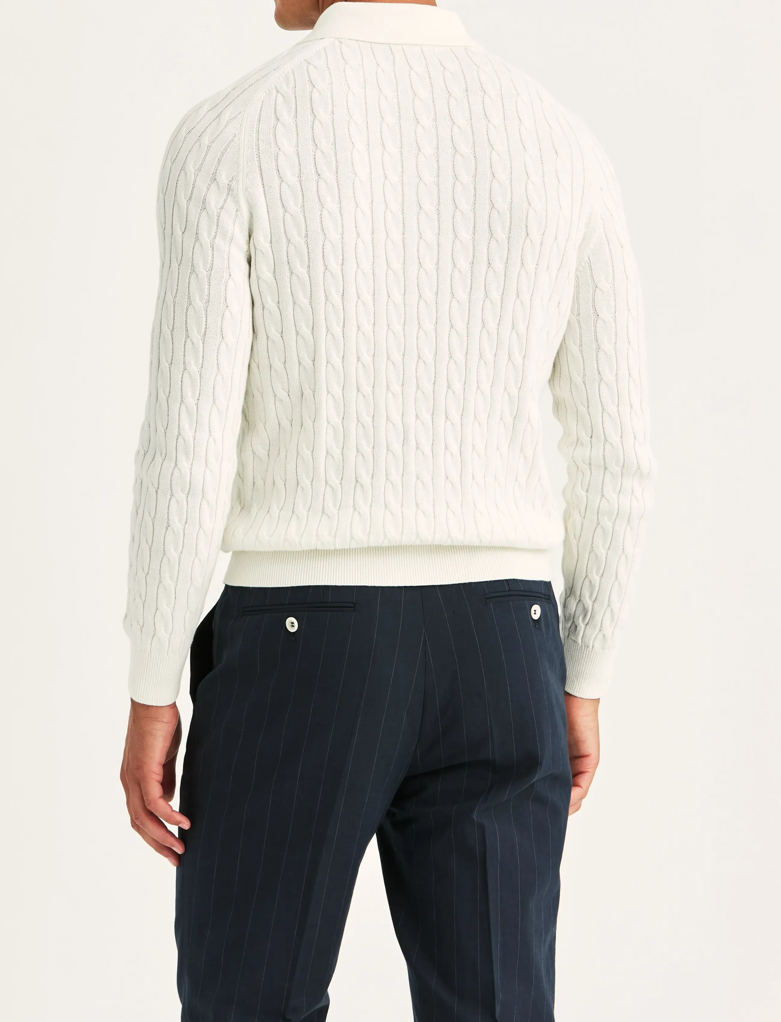 Morris - Lancaster Cable Polo - long-sleeved knitted polos - off white - 4