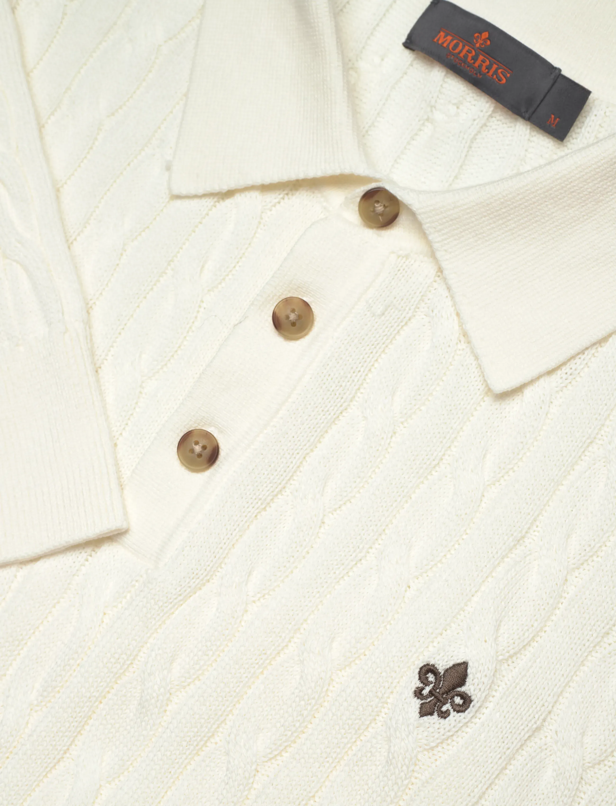 Morris - Lancaster Cable Polo - long-sleeved knitted polos - off white - 5