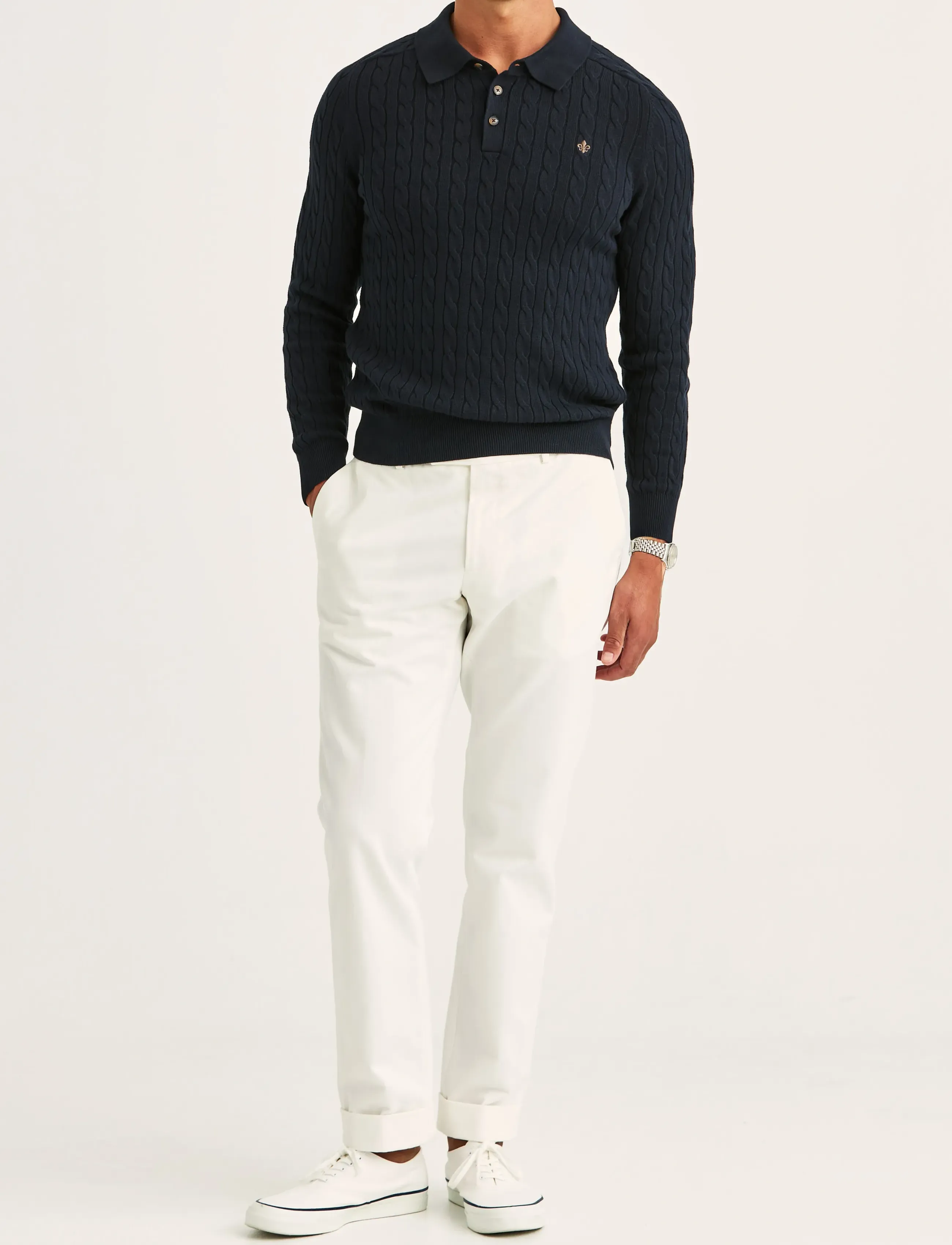 Morris - Lancaster Cable Polo - långärmade stickade pikétröjor - old blue - 3