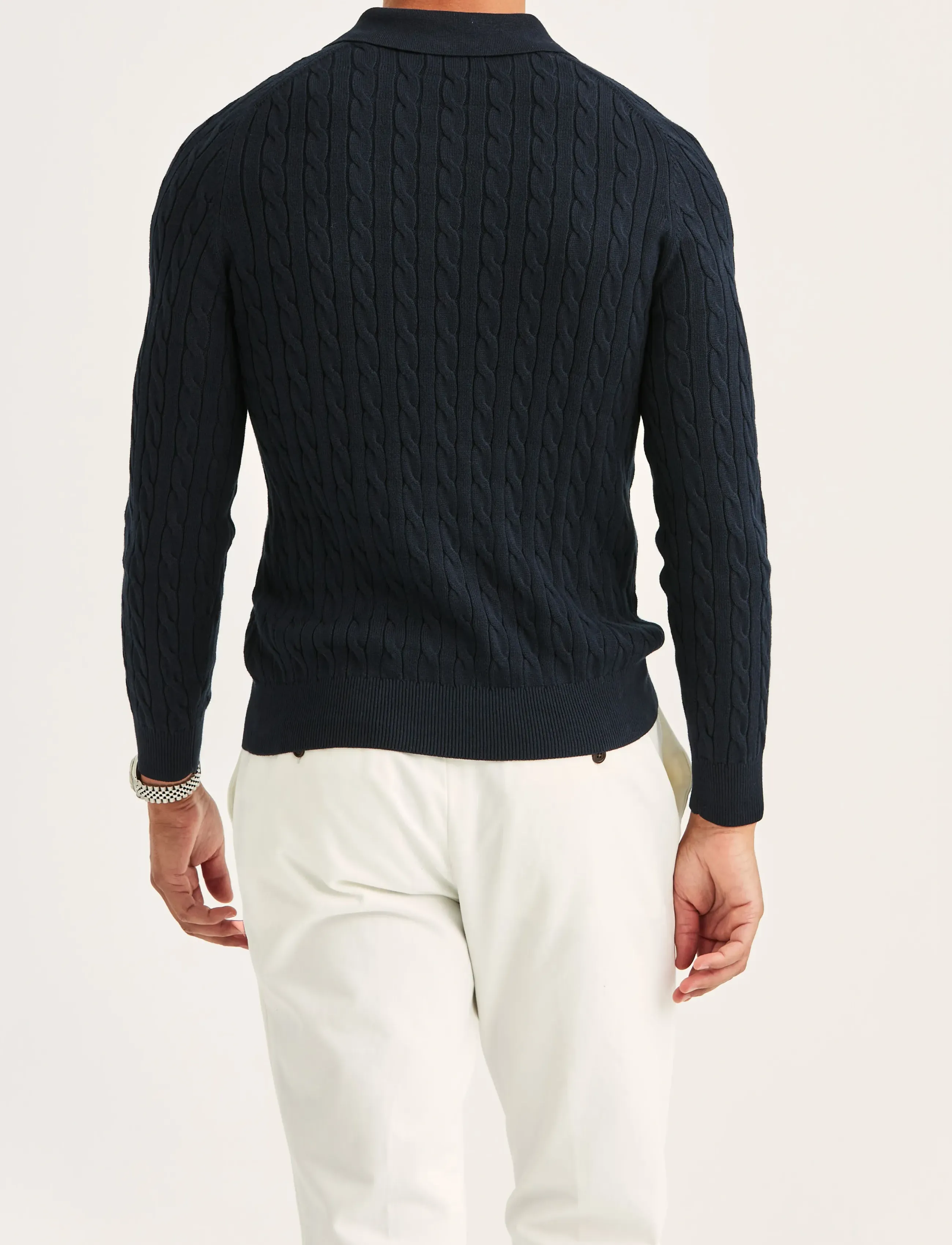 Morris - Lancaster Cable Polo - prjónaðir, síðerma pólóbolir - old blue - 4