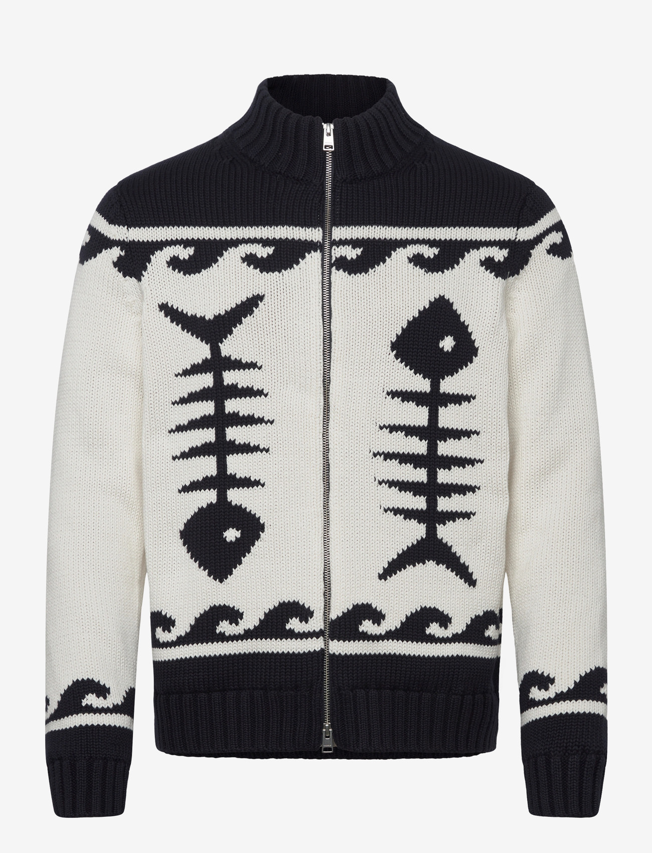 Morris - Fishbone Knitted Zip Jacket - full zip tröjor - off white - 1