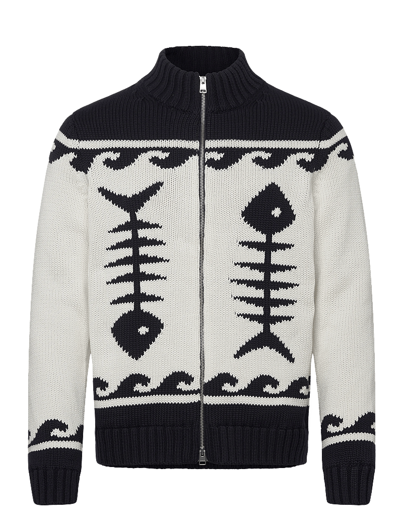 Morris - Fishbone Knitted Zip Jacket - full zip tröjor - off white - 1