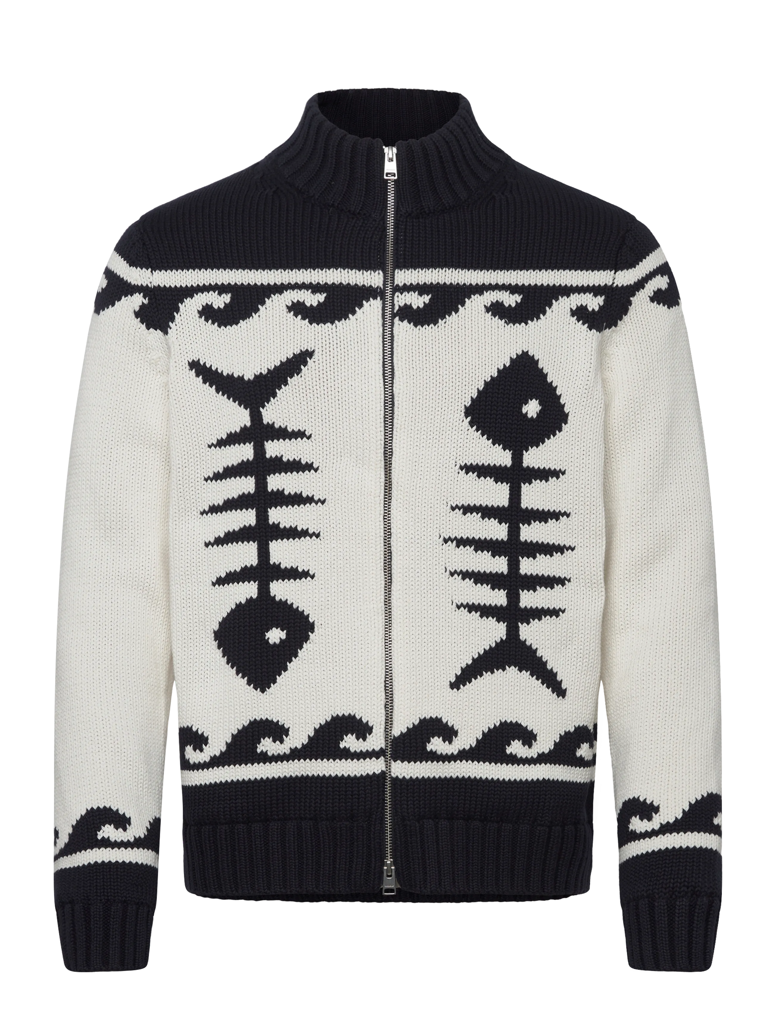 Morris Fishbone Knitted Zip Jacket - Pullover mit durchgehendem Reißverschluss - OFF WHITE / white