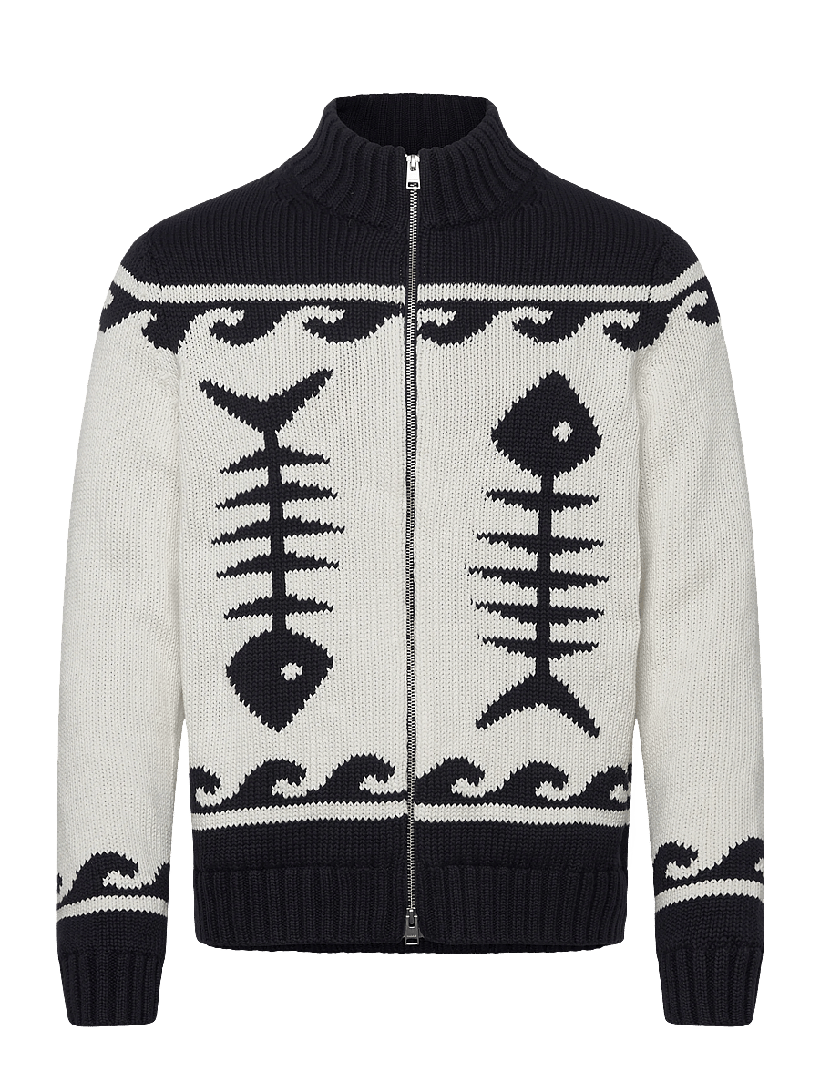 Morris - Fishbone Knitted Zip Jacket - pullover mit durchgehendem reißverschluss - off white - 1