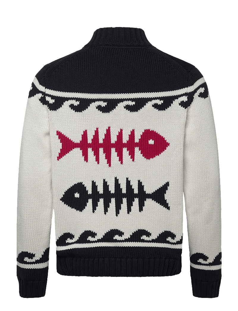 Morris - Fishbone Knitted Zip Jacket - full zip tröjor - off white - 2