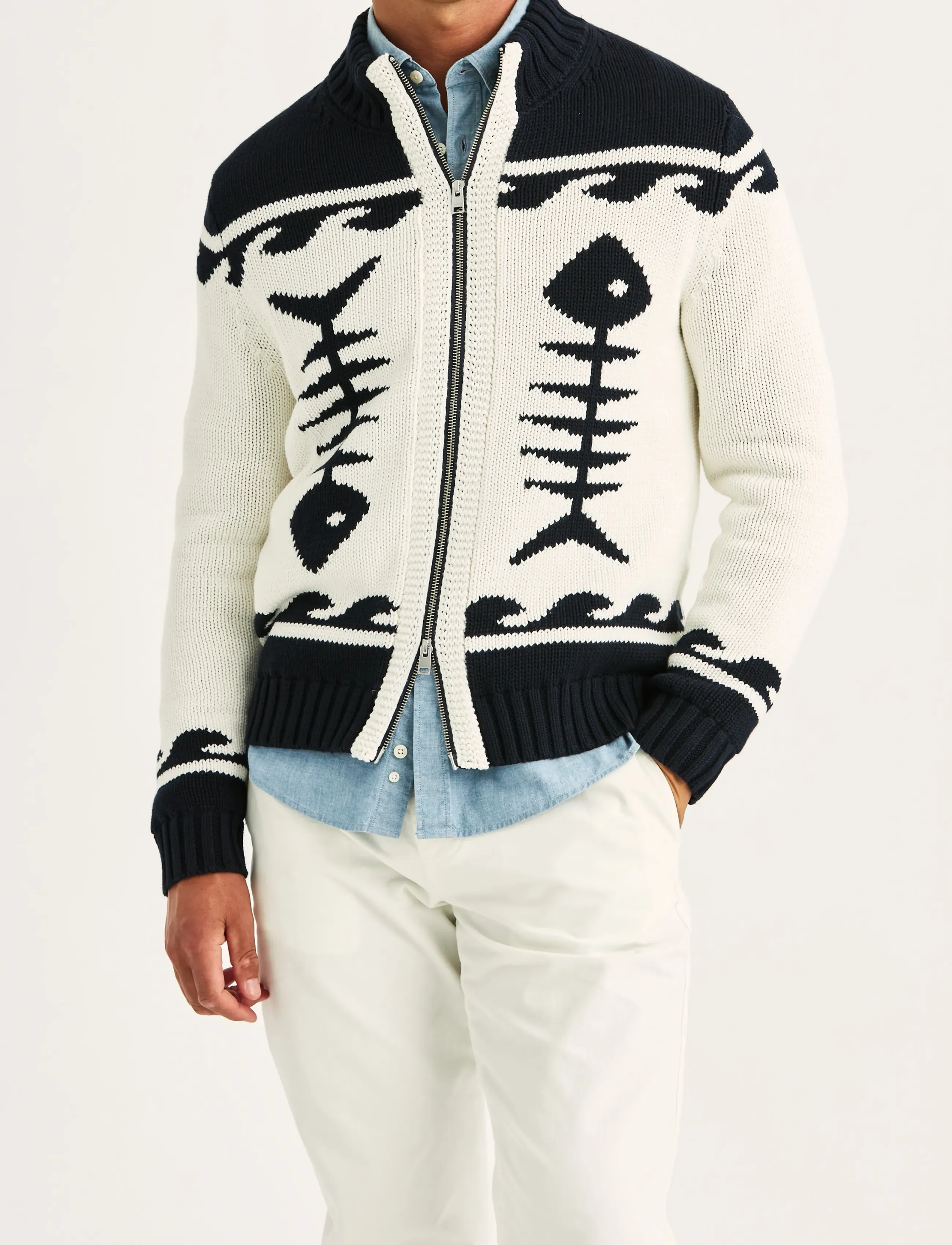 Morris Fishbone Knitted Zip Jacket - Frühlingsgarderobe - OFF WHITE / white
