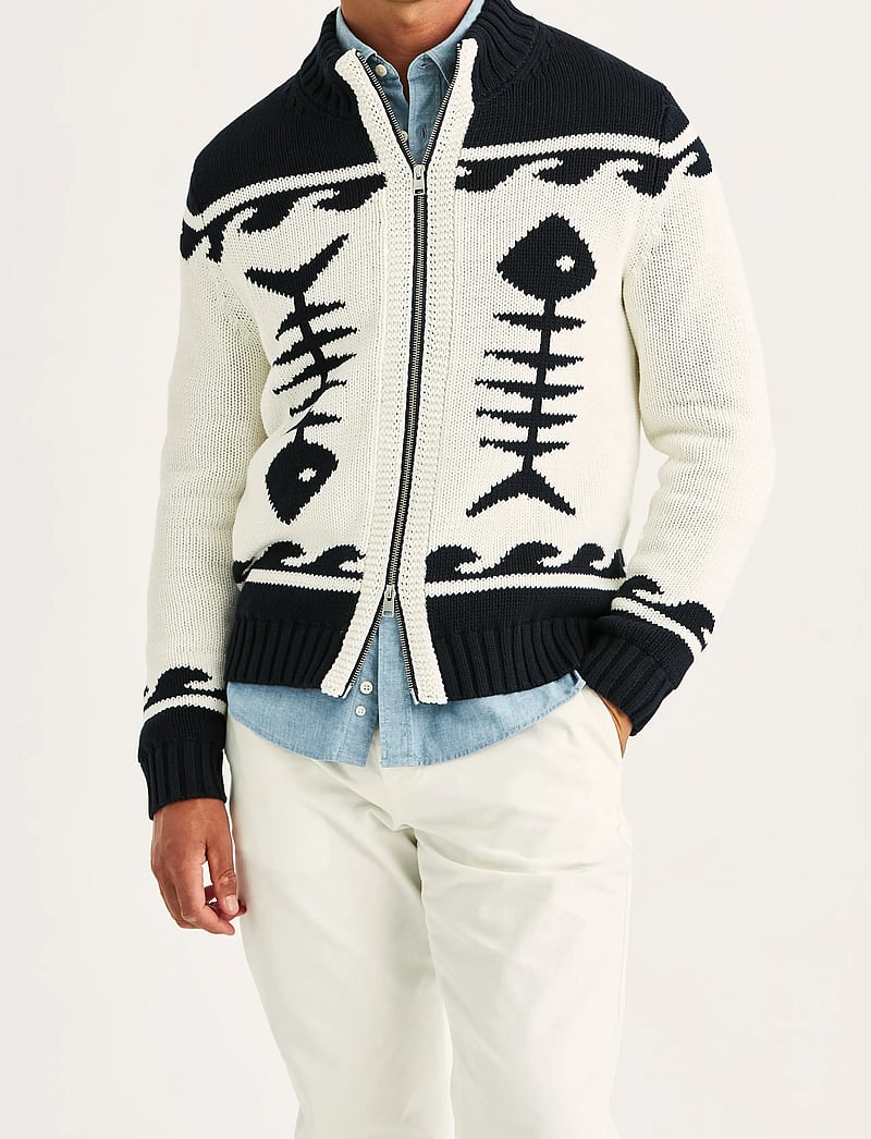 Morris - Fishbone Knitted Zip Jacket - full zip tröjor - off white - 0