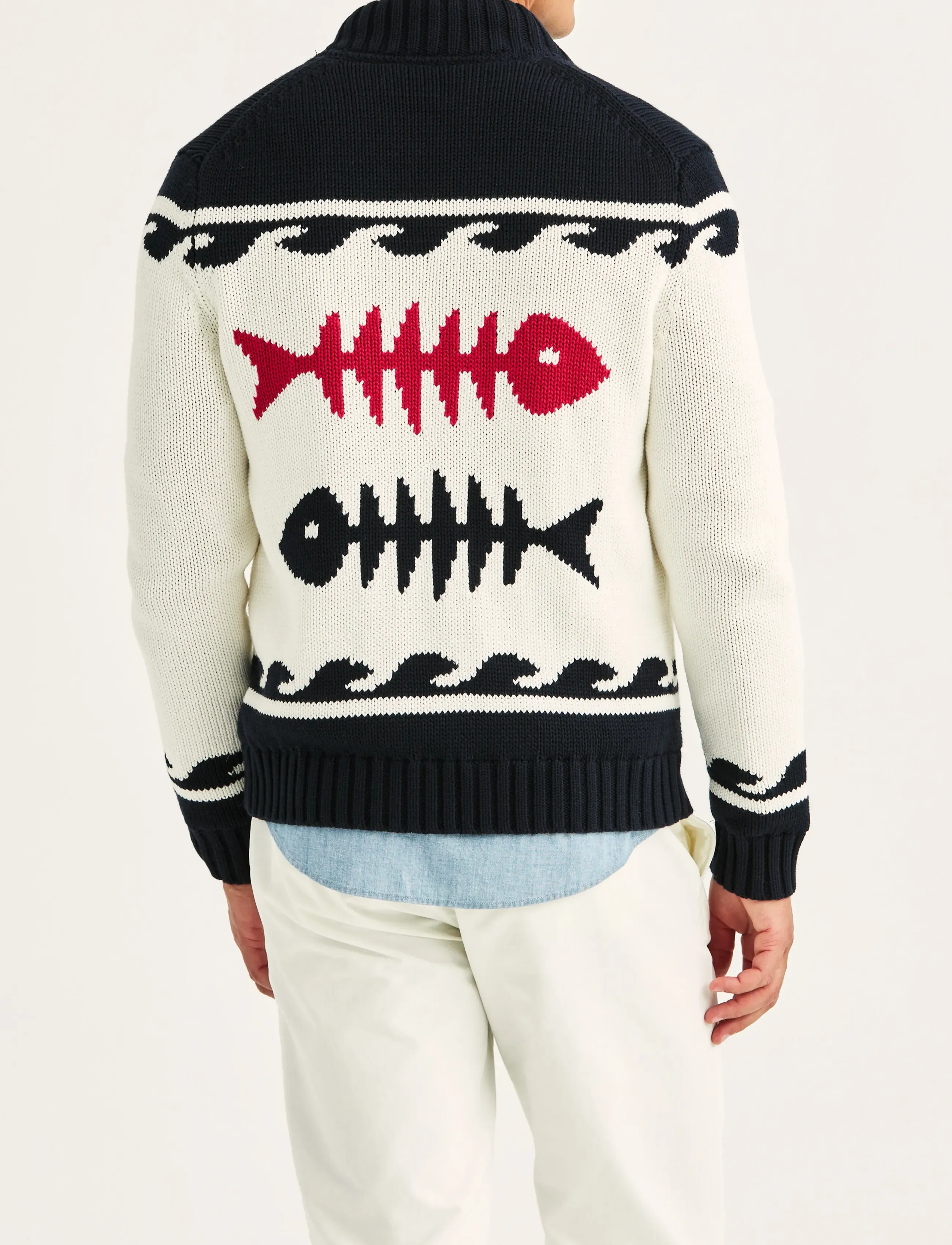 Morris - Fishbone Knitted Zip Jacket - full zip jumpers - off white - 4