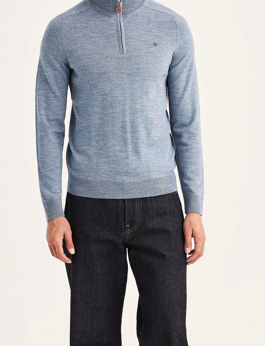 Morris - Merino John Zip - pullover mit halbem reißverschluss - blue - 0
