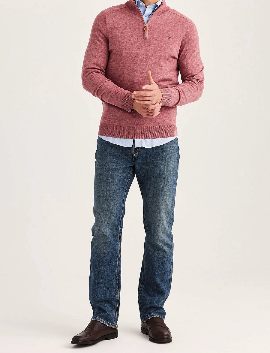 Morris - Merino John Zip - pullover mit halbem reißverschluss - cerise - 5