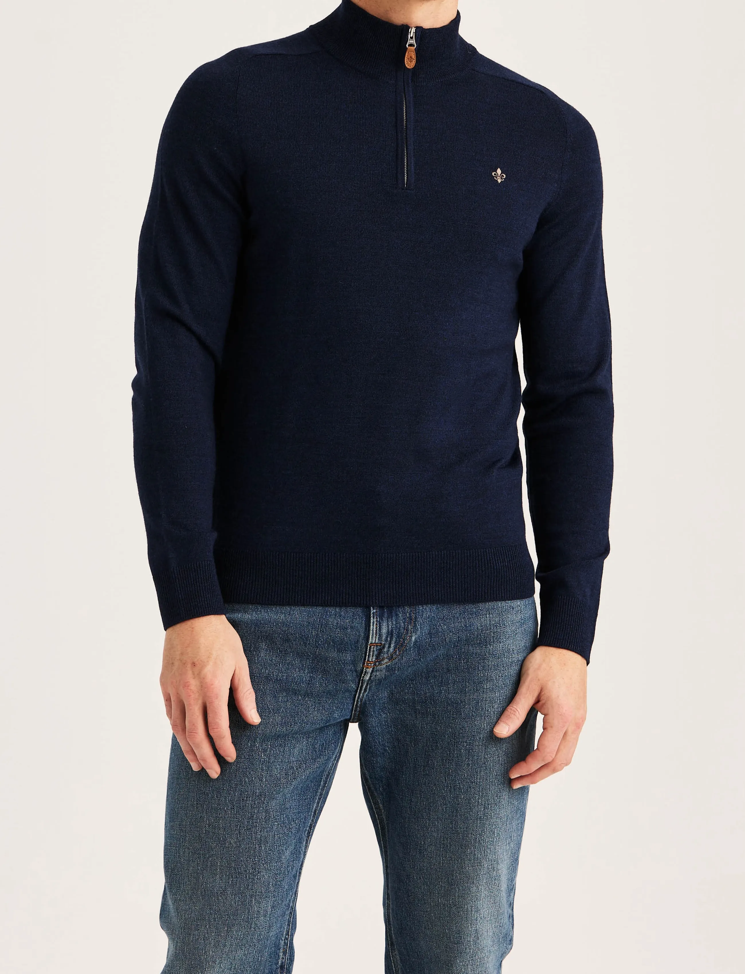 Morris - Merino John Zip - half zip jumpers - dark blue - 0