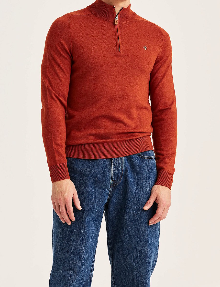 Morris - Merino John Zip - pullover mit halbem reißverschluss - orange - 0
