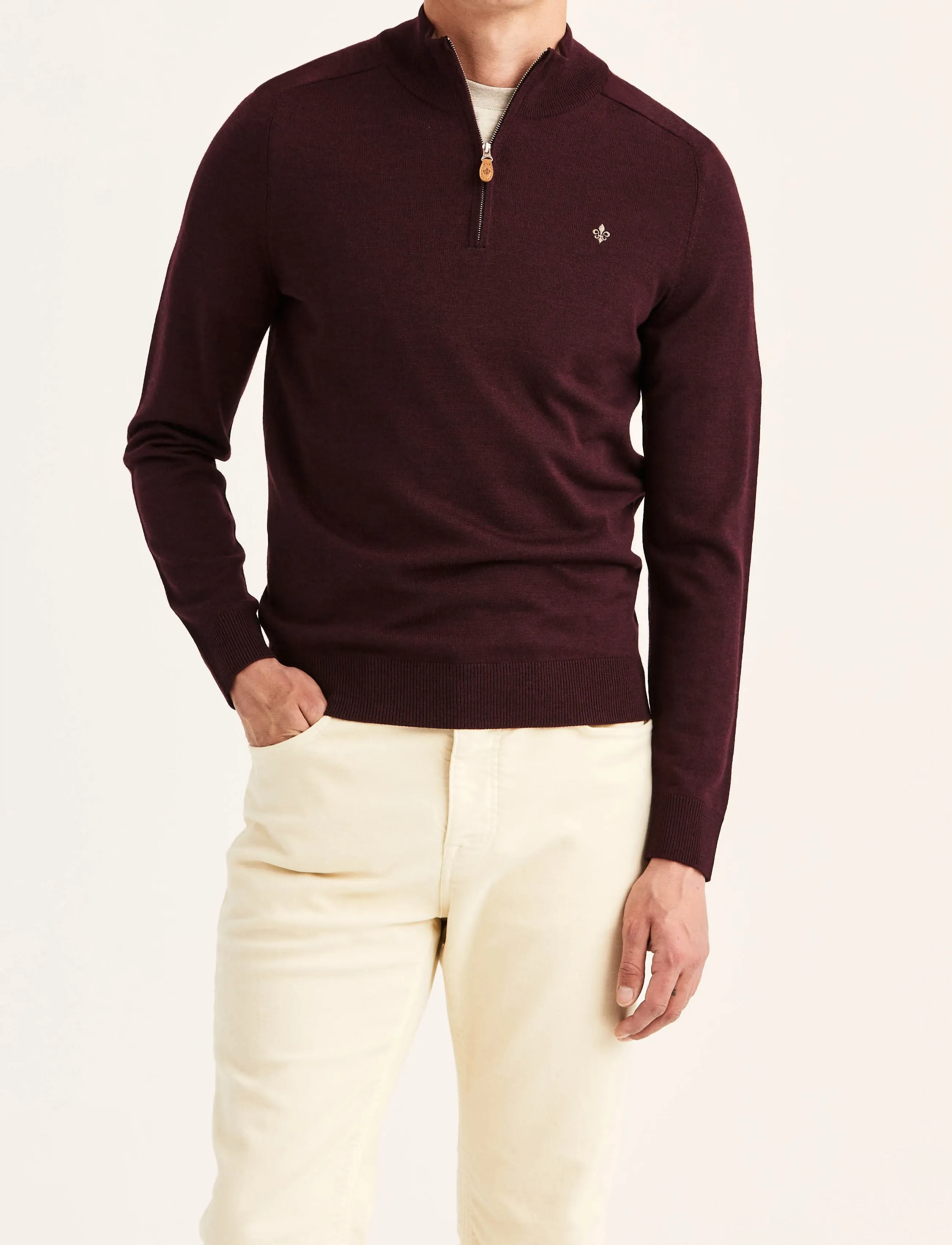 Morris - Merino John Zip - pullover mit halbem reißverschluss - wine red - 0