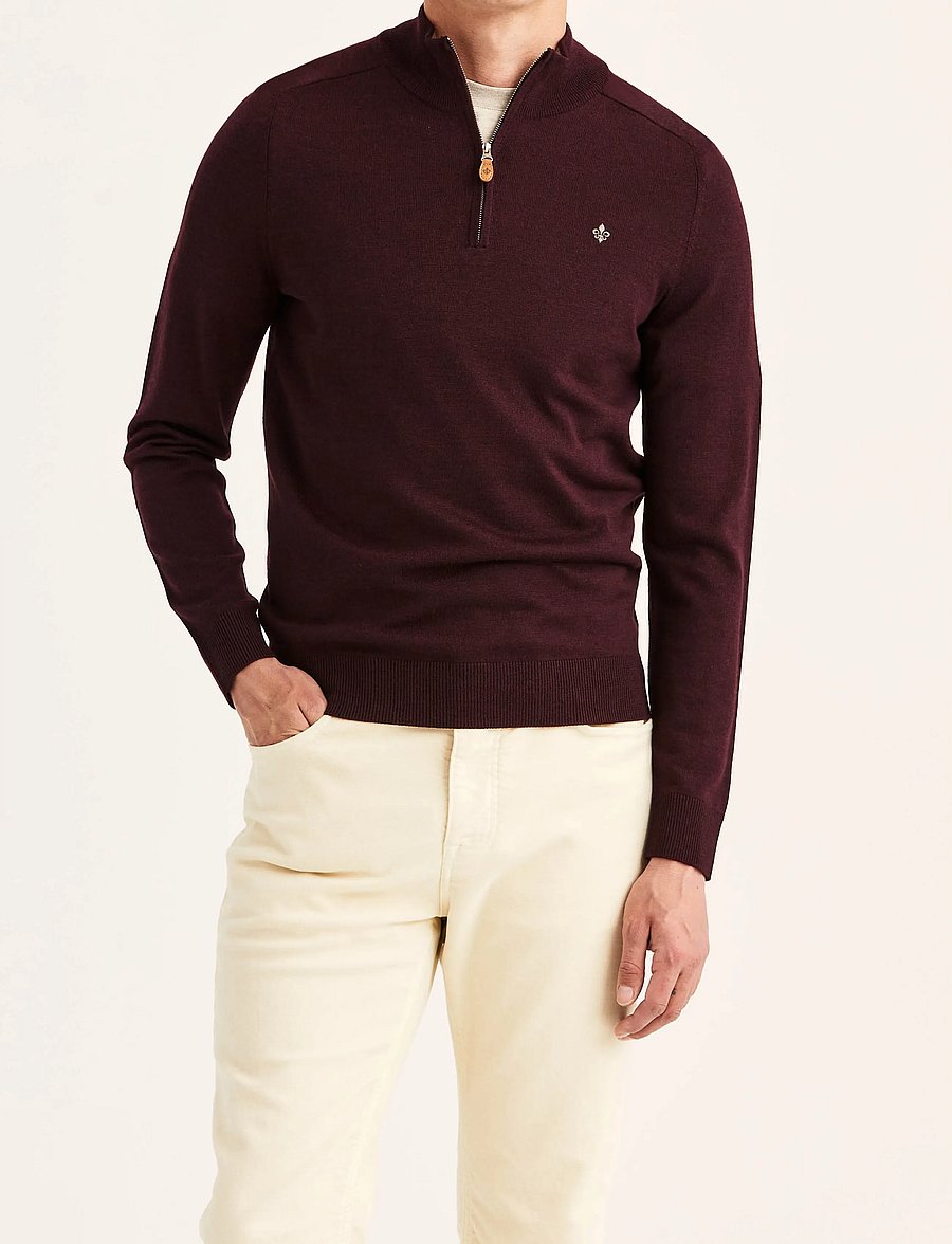 Morris - Merino John Zip - pullover mit halbem reißverschluss - wine red - 0