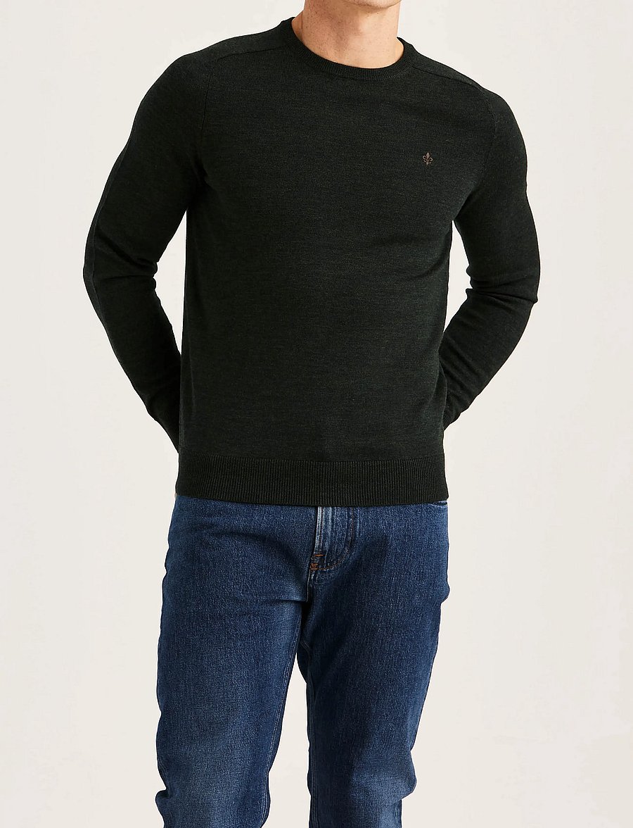 Morris - Merino Oneck - rundhals - dark olive - 0