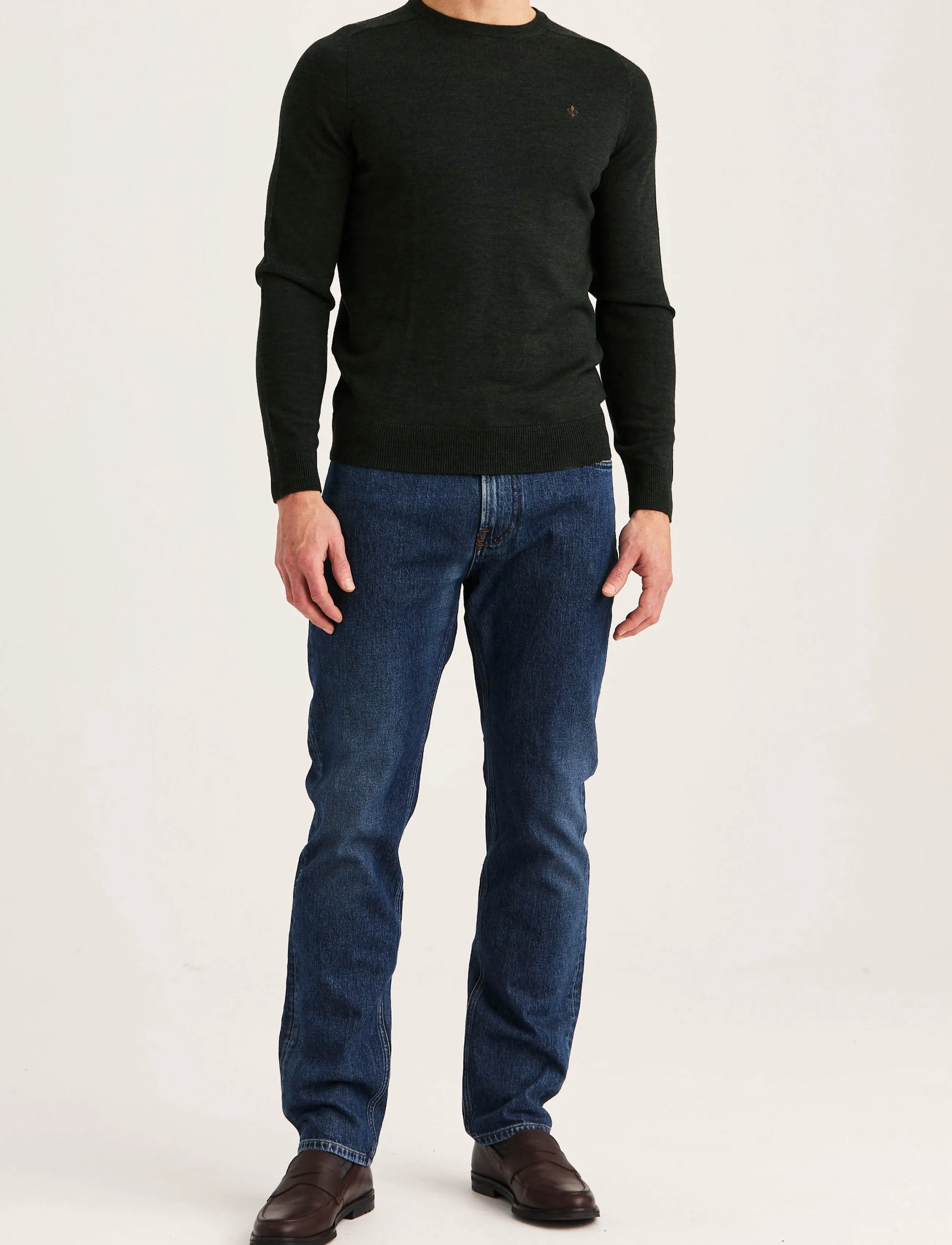 Morris - Merino Oneck - rundhals - dark olive - 3