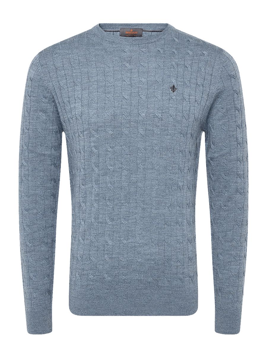 Morris - Merino Cable Oneck - Ümara kaelusega - light blue - 1