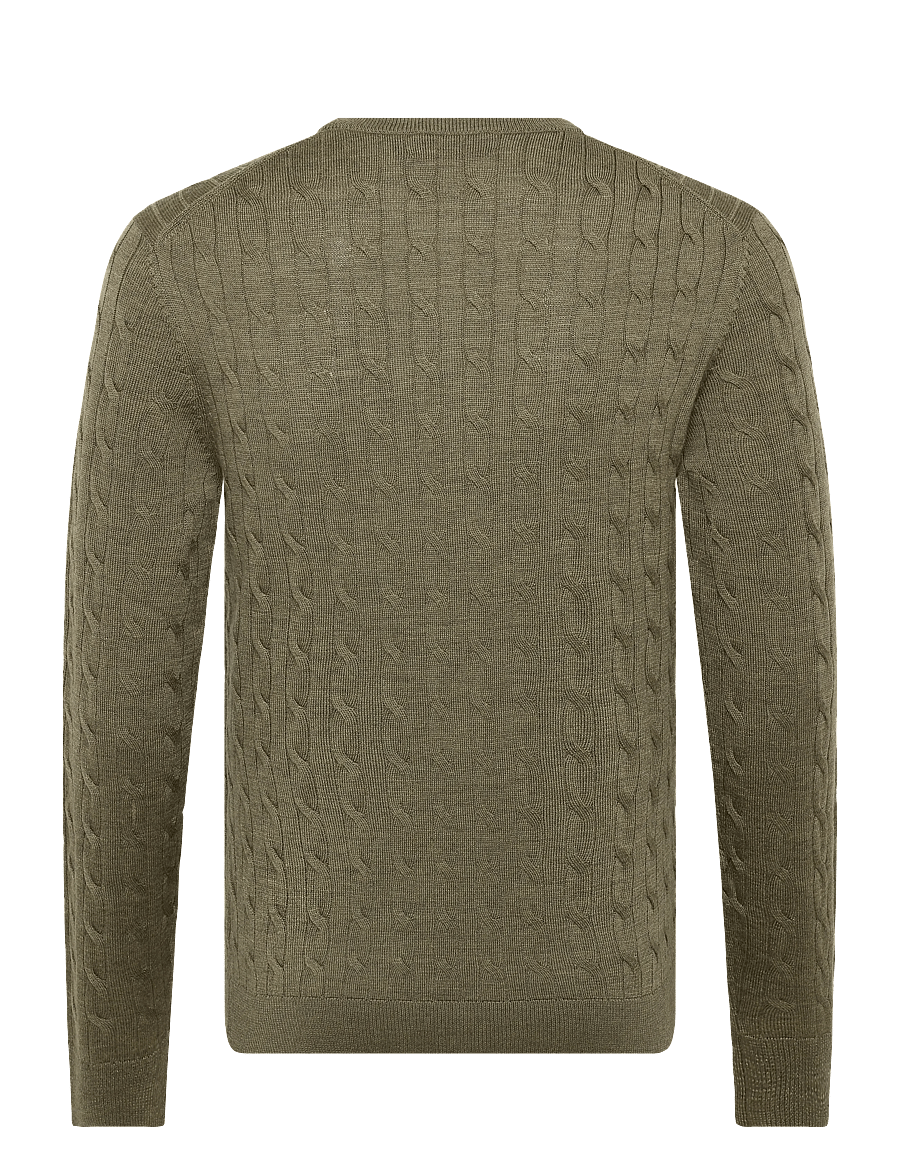 Morris - Merino Cable Oneck - rundhals - olive - 2