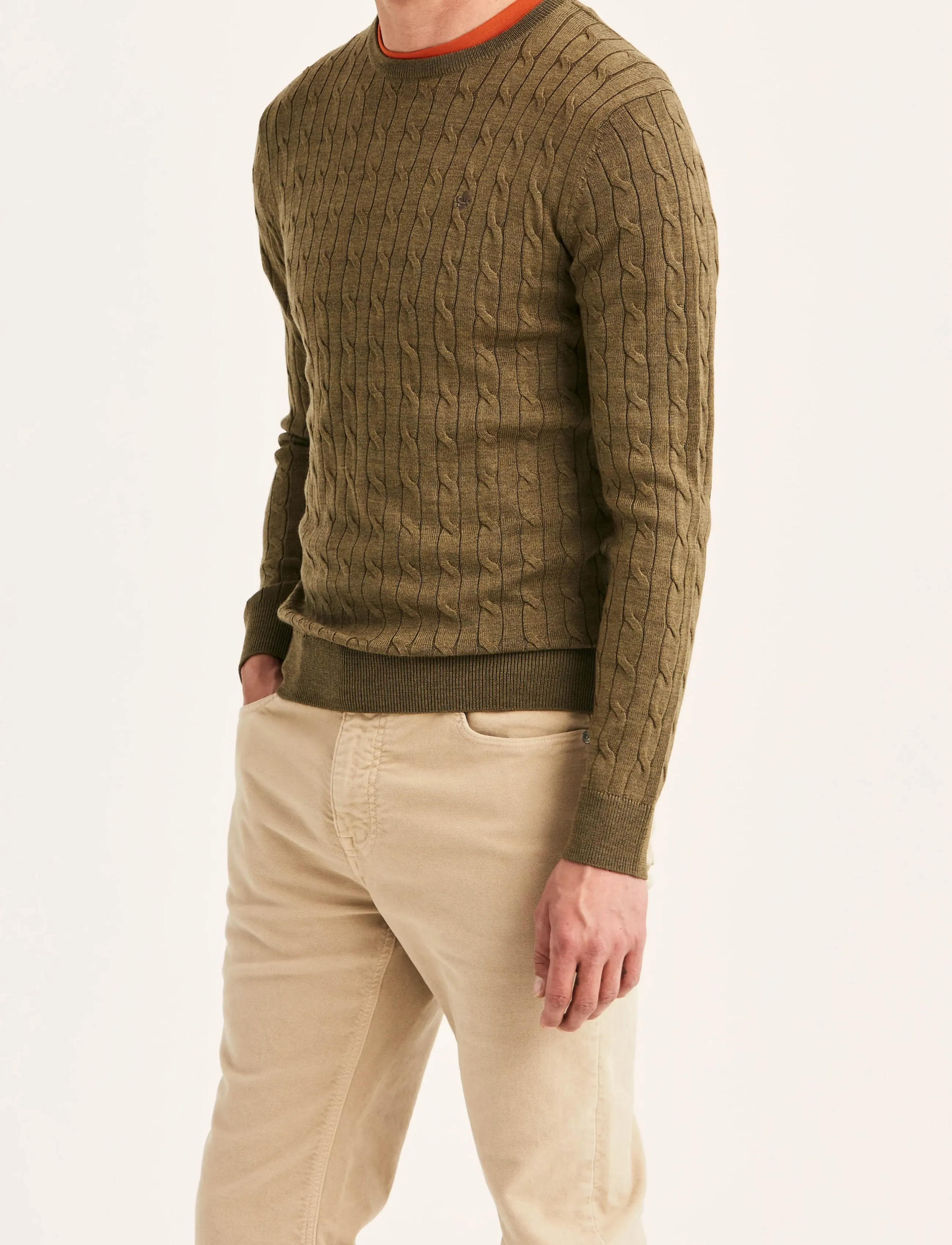 Morris - Merino Cable Oneck - rundhals - olive - 0