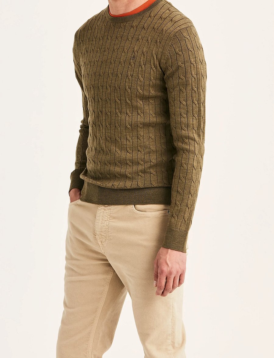 Morris - Merino Cable Oneck - rundhals - olive - 0