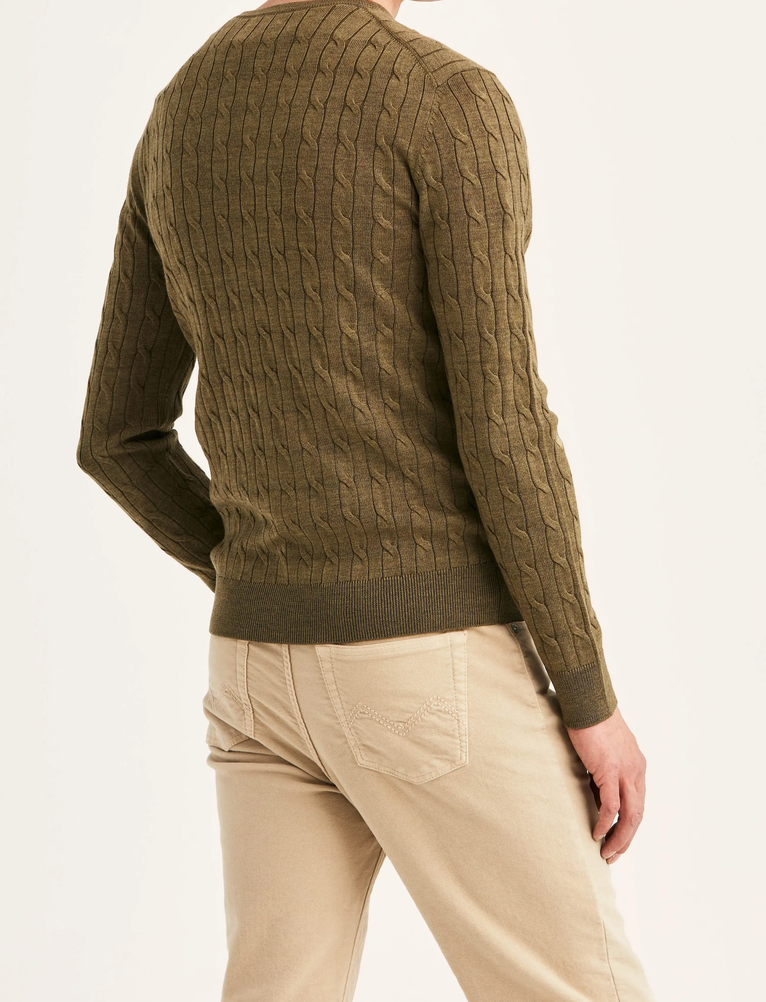 Morris - Merino Cable Oneck - rundhals - olive - 4