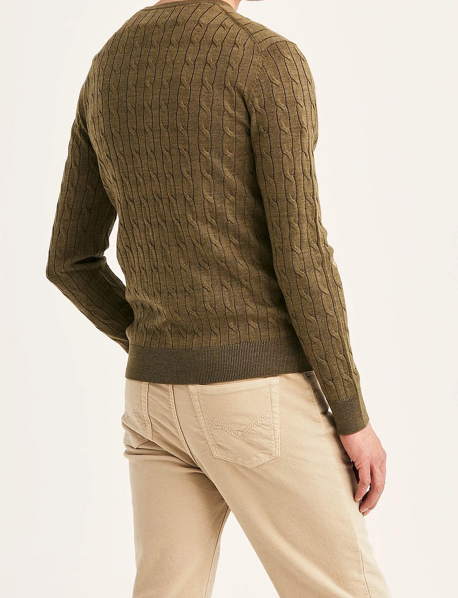 Morris - Merino Cable Oneck - rundhals - olive - 4
