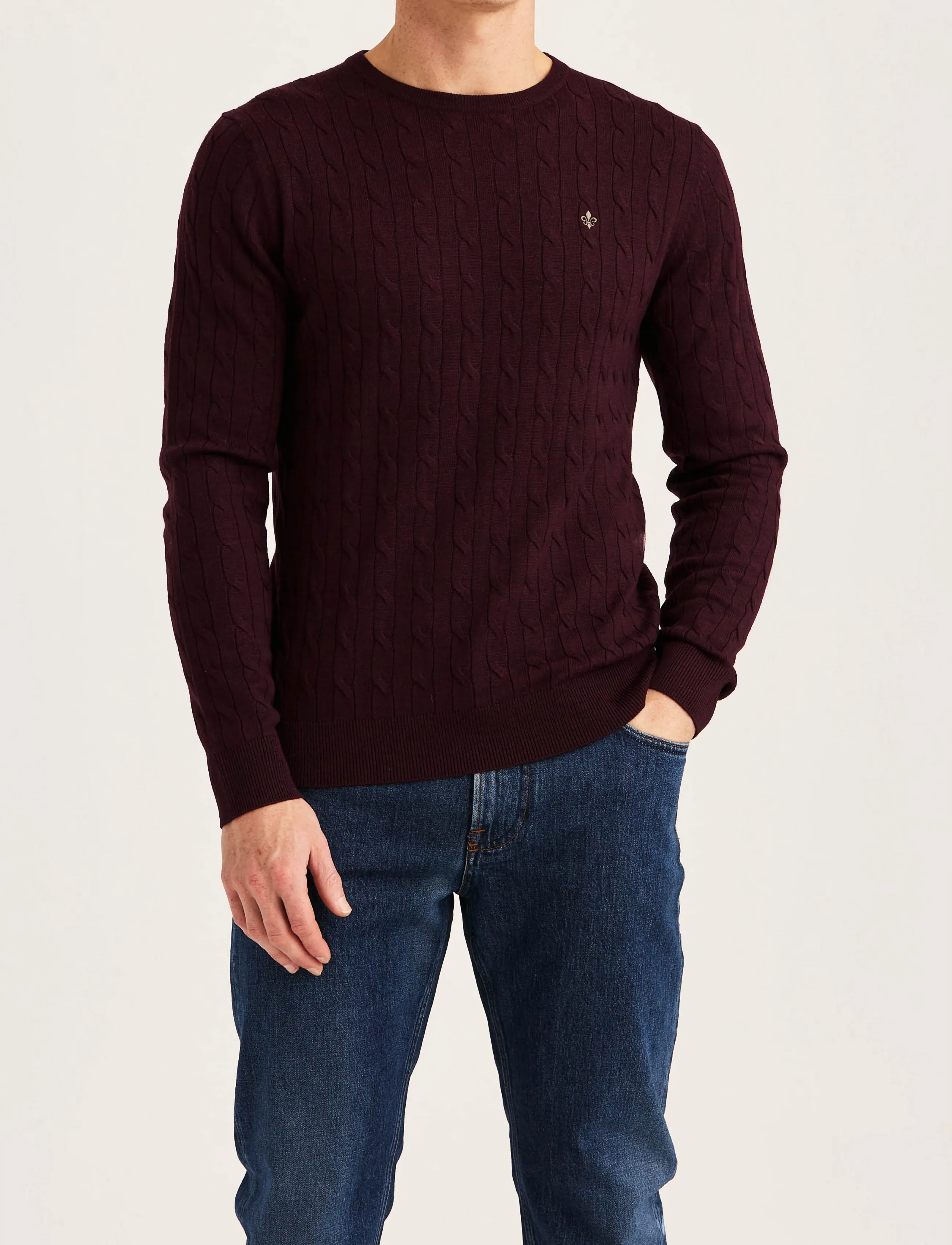 Morris - Merino Cable Oneck - rundhals - wine red - 0