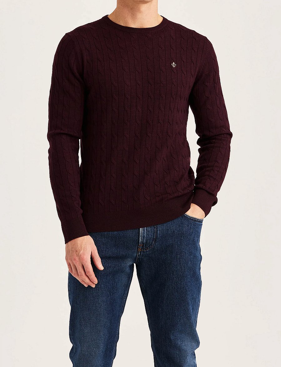 Morris - Merino Cable Oneck - rundhals - wine red - 0