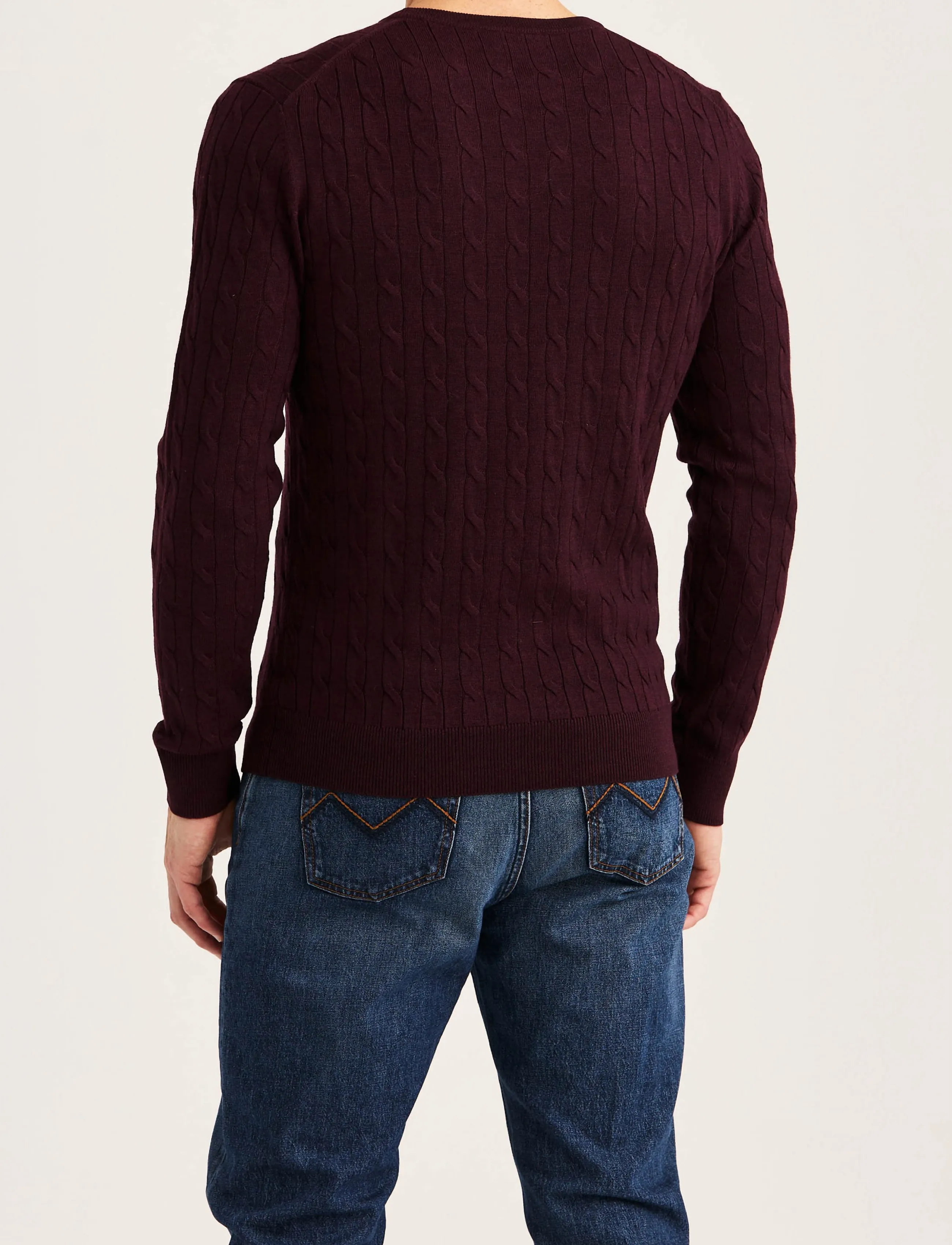 Morris - Merino Cable Oneck - rundhals - wine red - 4