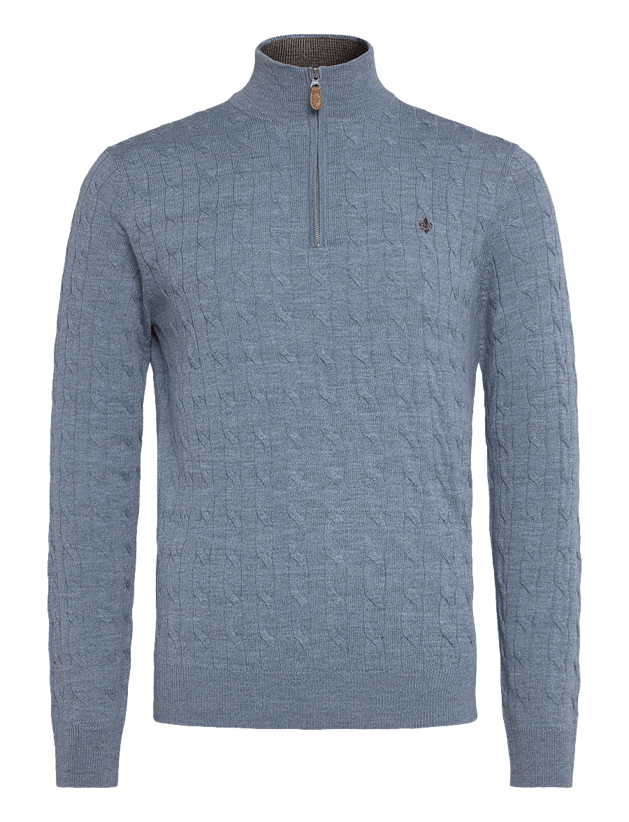 Morris - Merino Cable John Zip - pullover mit halbem reißverschluss - blue - 0