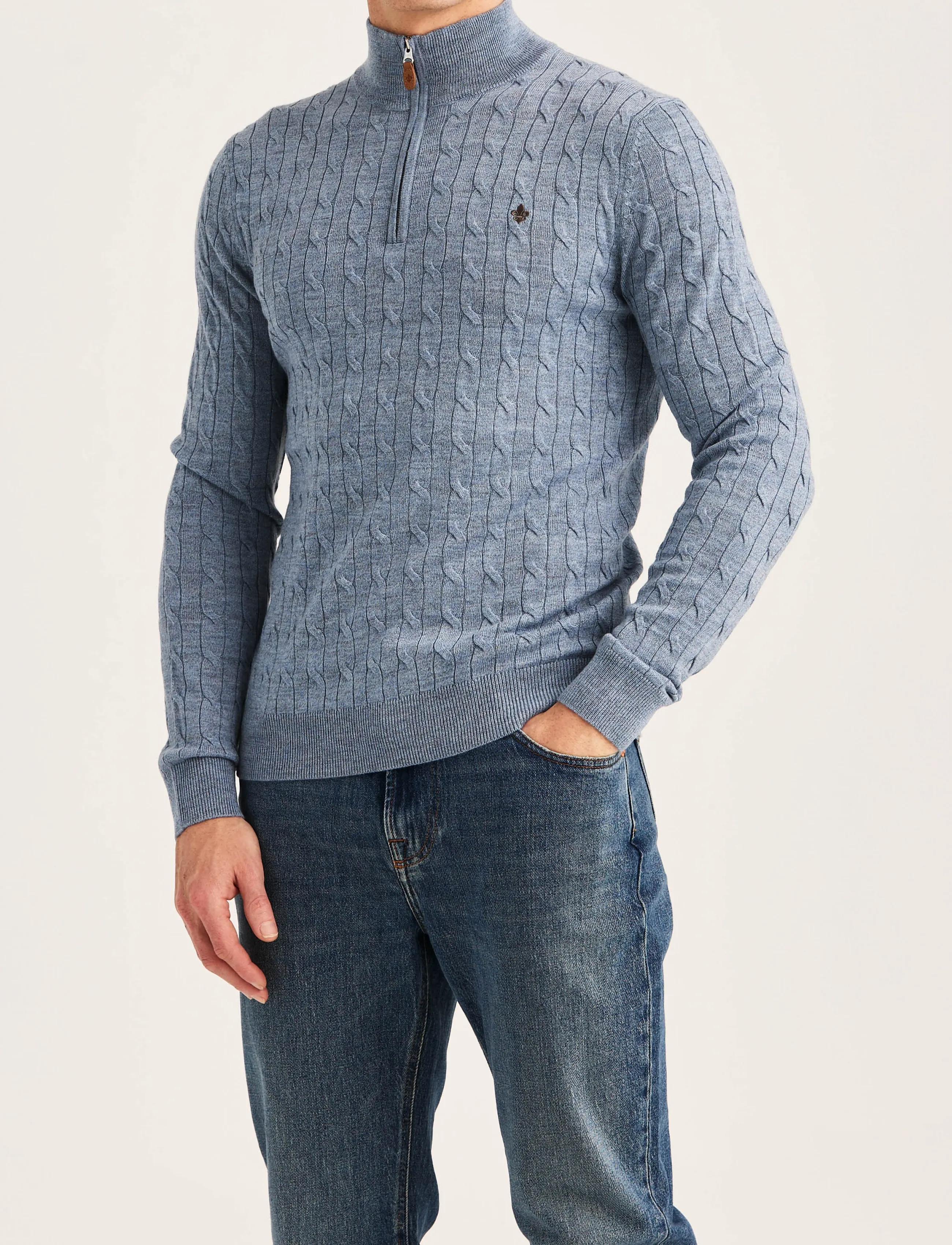 Morris - Merino Cable John Zip - pullover mit halbem reißverschluss - blue - 2