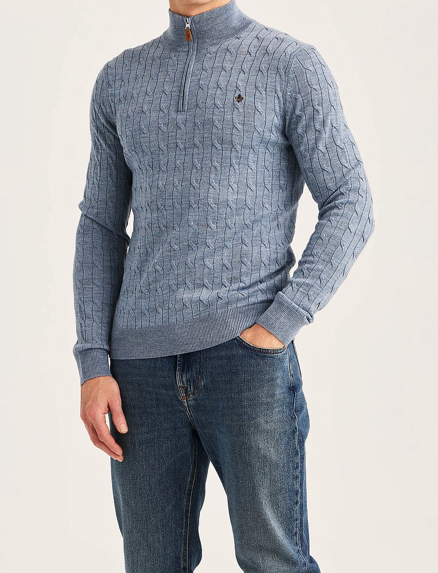 Morris - Merino Cable John Zip - pullover mit halbem reißverschluss - blue - 2