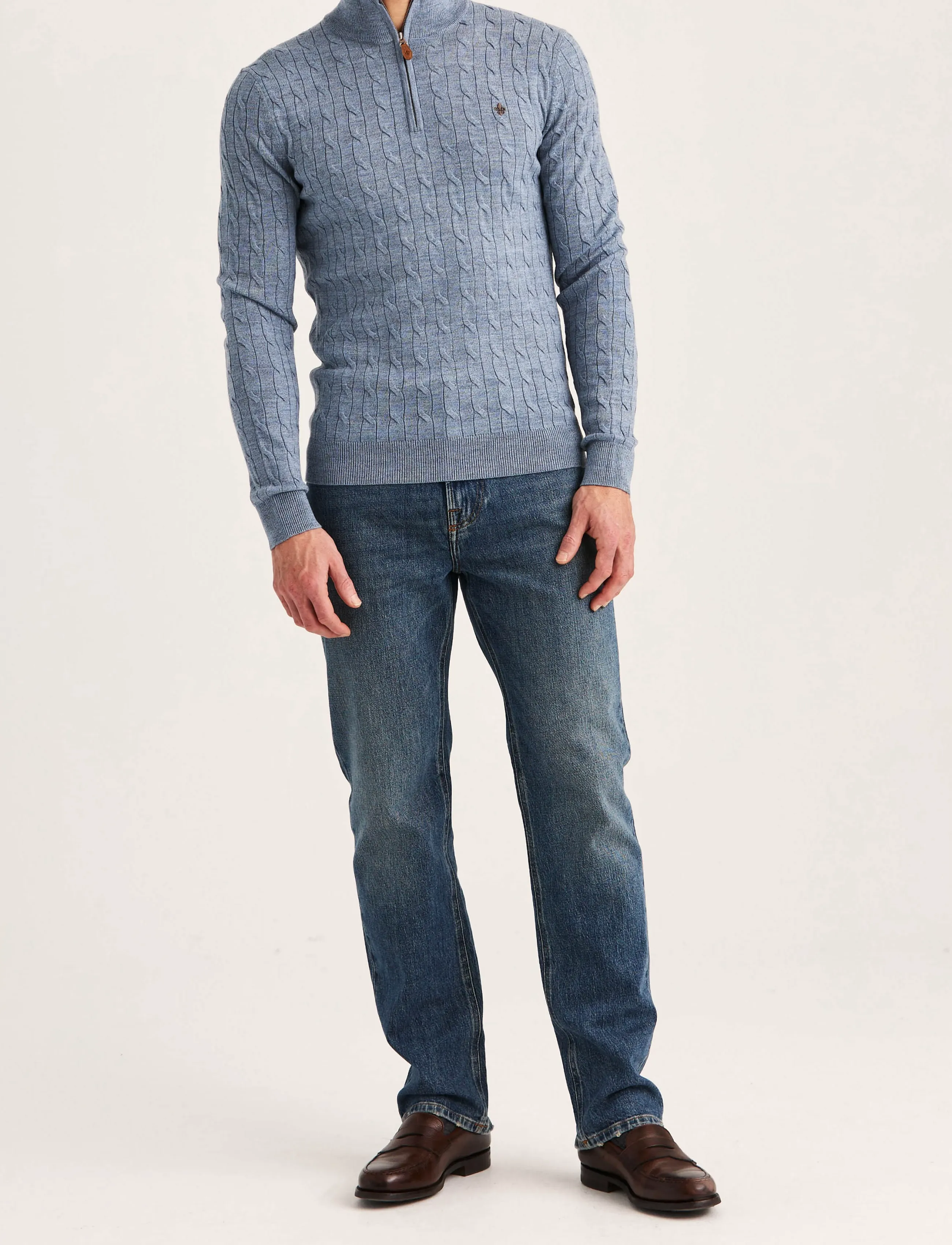 Morris - Merino Cable John Zip - pullover mit halbem reißverschluss - blue - 3