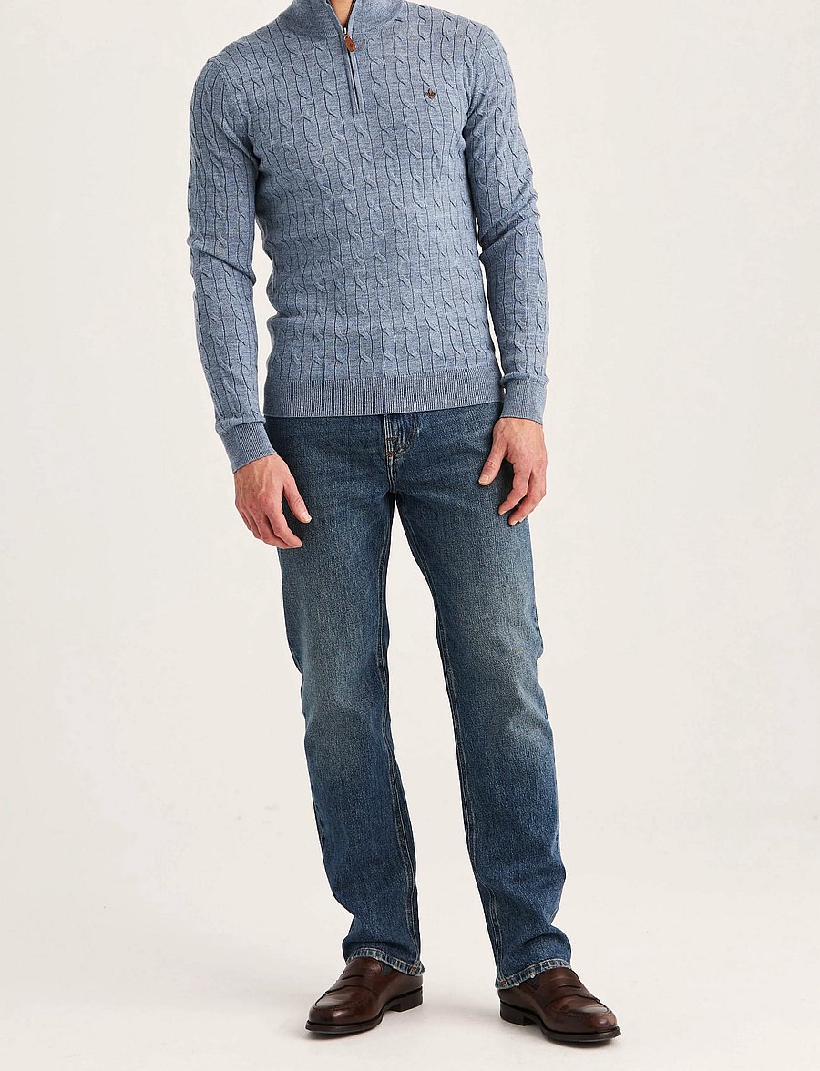 Morris - Merino Cable John Zip - pullover mit halbem reißverschluss - blue - 3