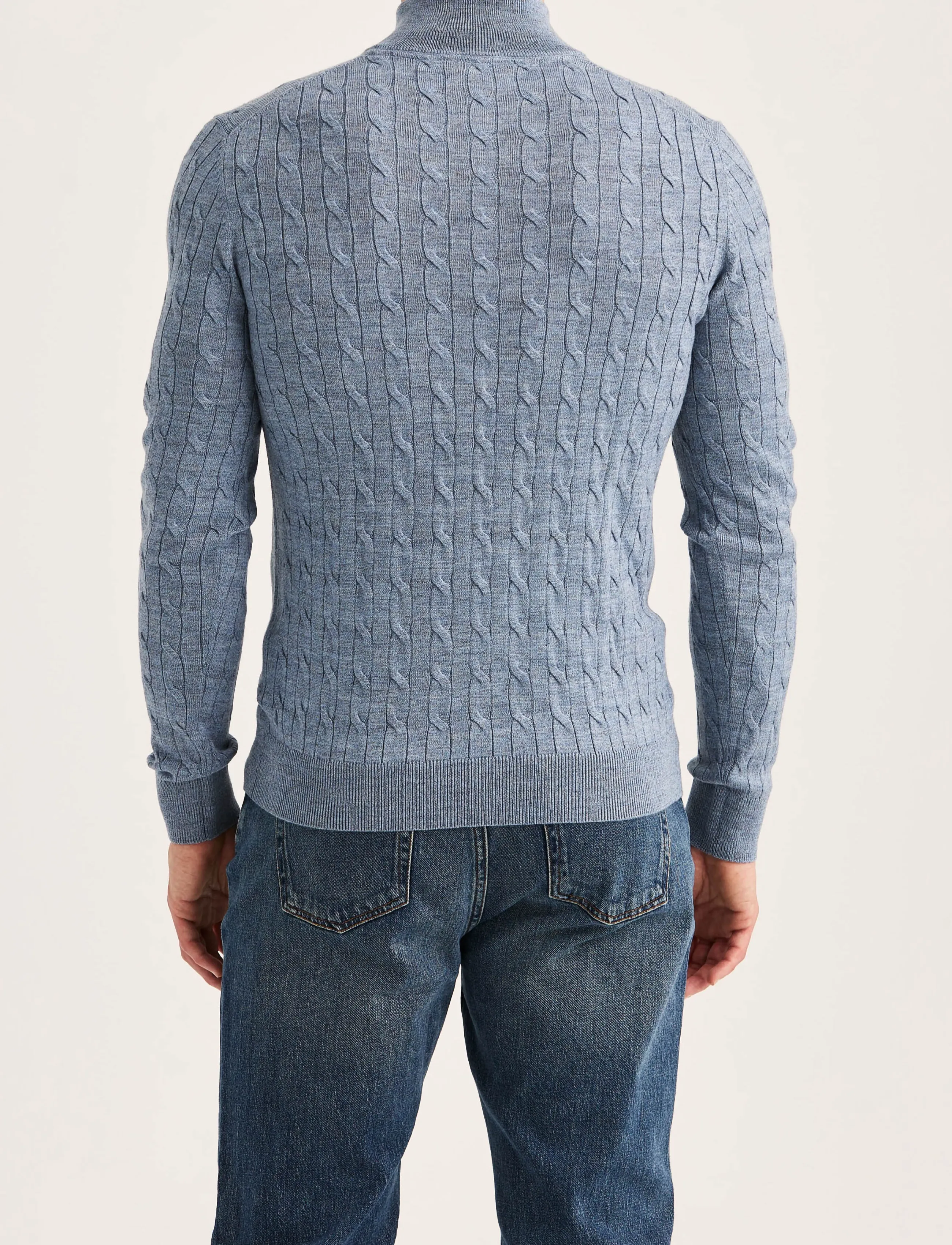 Morris - Merino Cable John Zip - pullover mit halbem reißverschluss - blue - 4