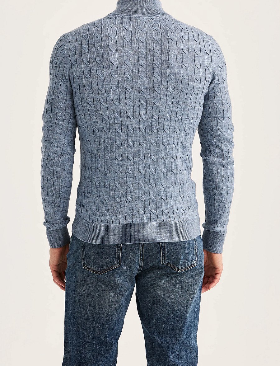 Morris - Merino Cable John Zip - pullover mit halbem reißverschluss - blue - 4