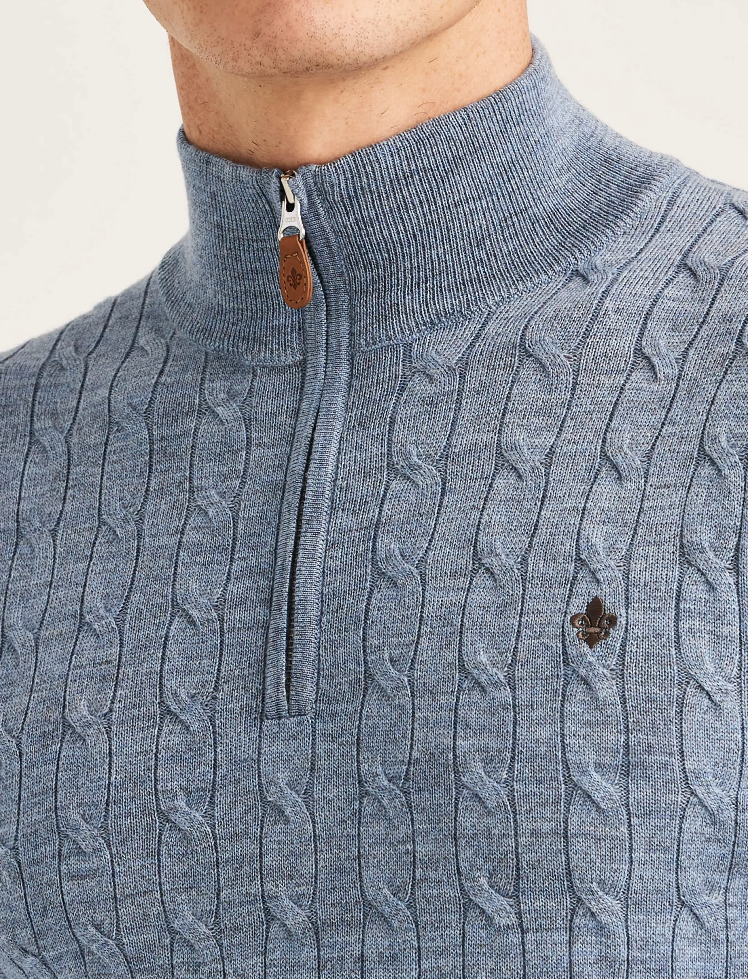 Morris - Merino Cable John Zip - pullover mit halbem reißverschluss - blue - 5
