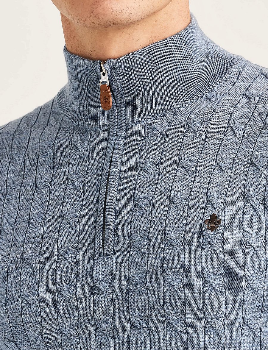 Morris - Merino Cable John Zip - pullover mit halbem reißverschluss - blue - 5