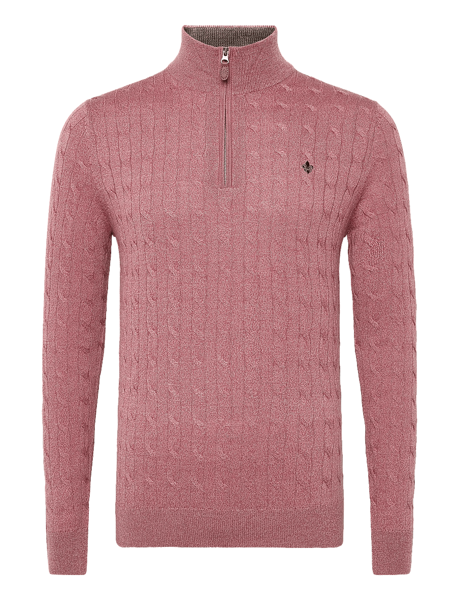 Morris - Merino Cable John Zip - pullover mit halbem reißverschluss - cerise - 1