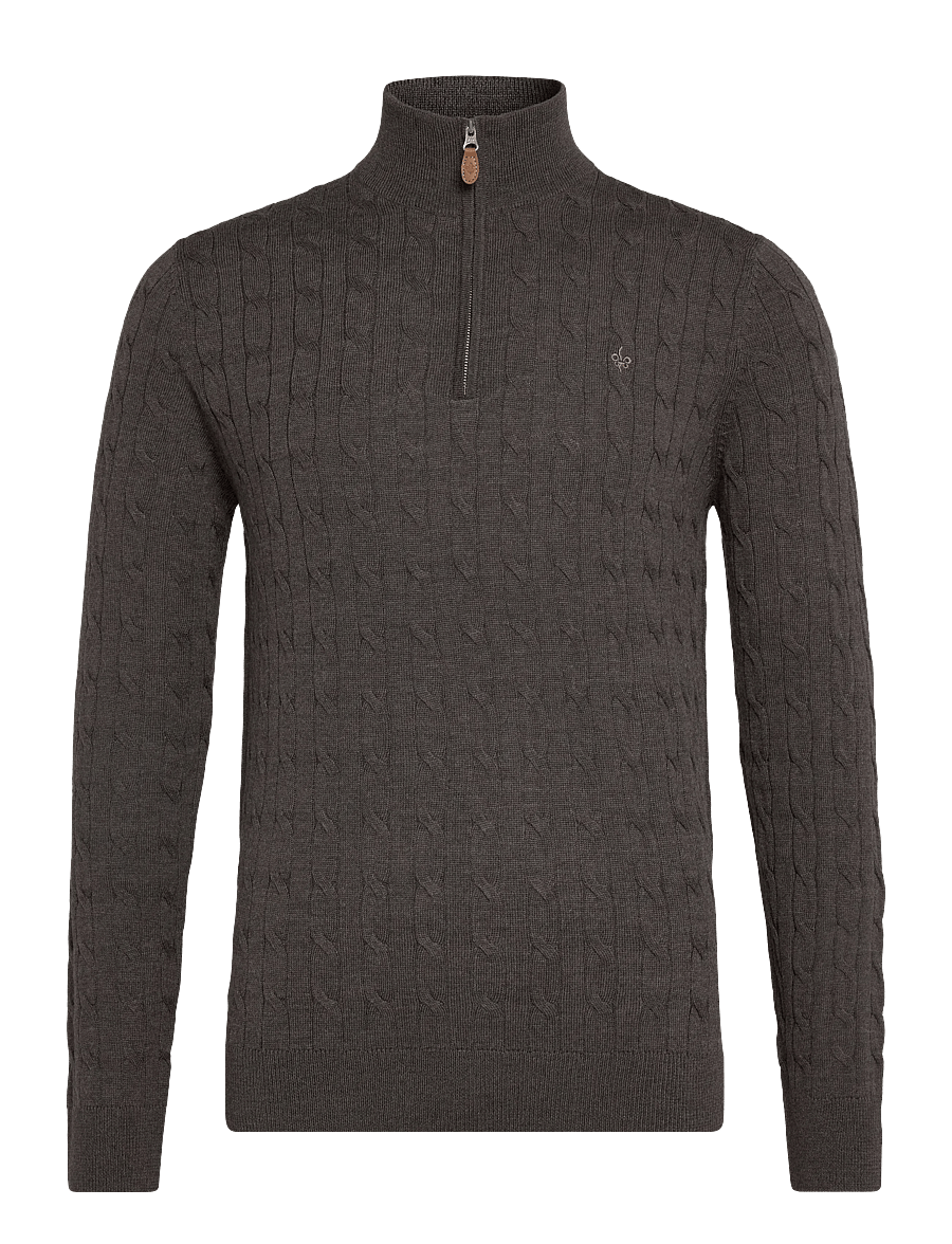 Morris - Merino Cable John Zip - poolpika lukuga džemprid - dark brown - 0