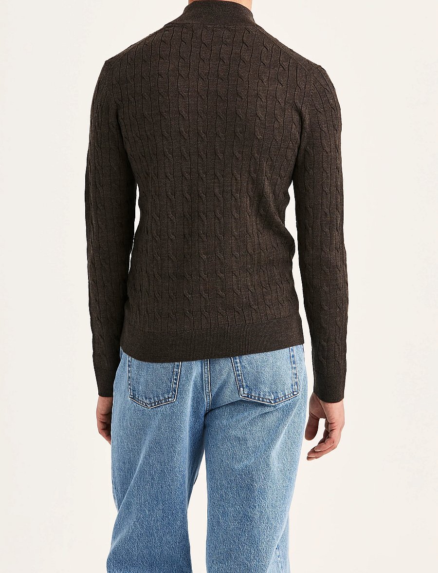 Morris - Merino Cable John Zip - poolpika lukuga džemprid - dark brown - 4