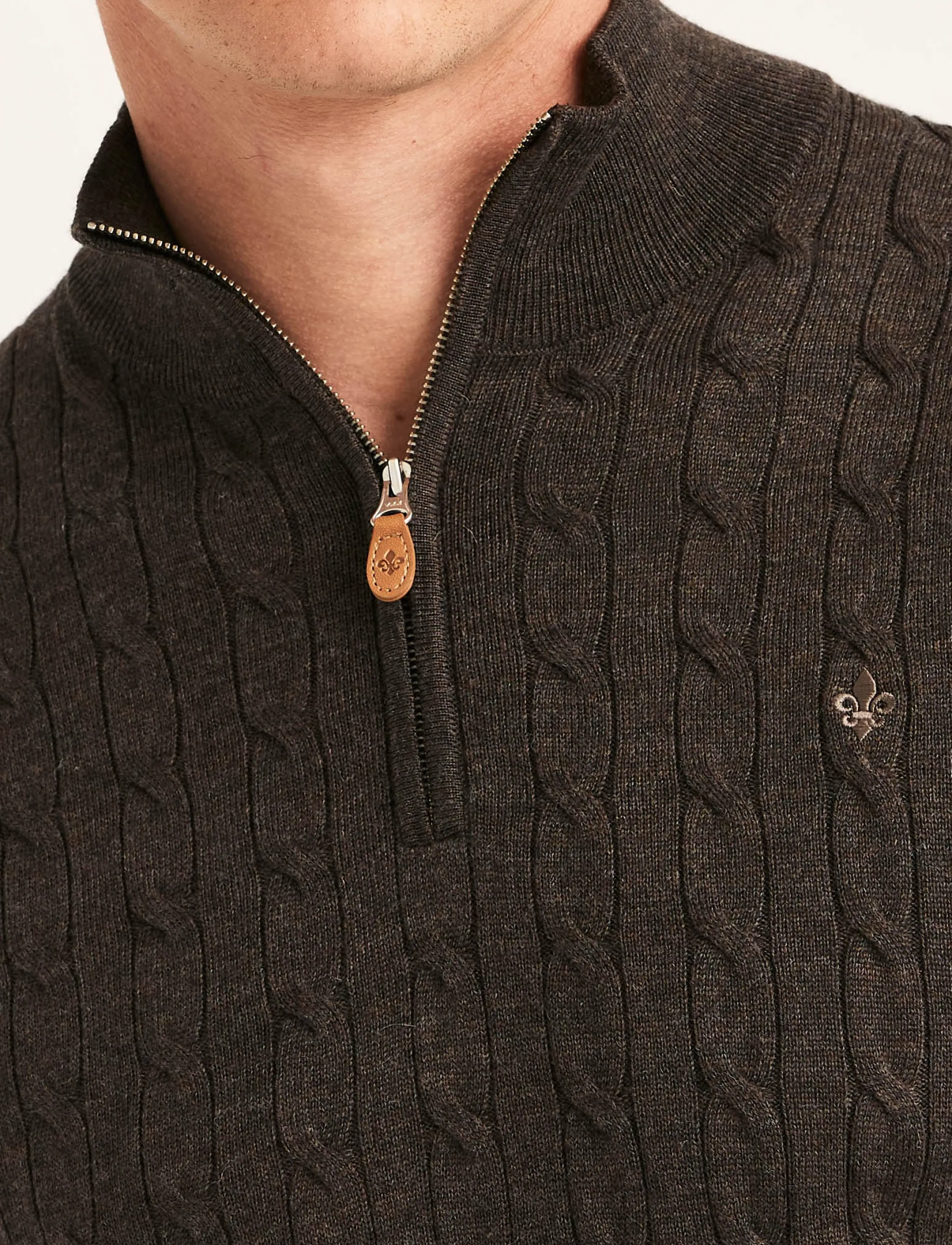 Morris - Merino Cable John Zip - poolpika lukuga džemprid - dark brown - 5