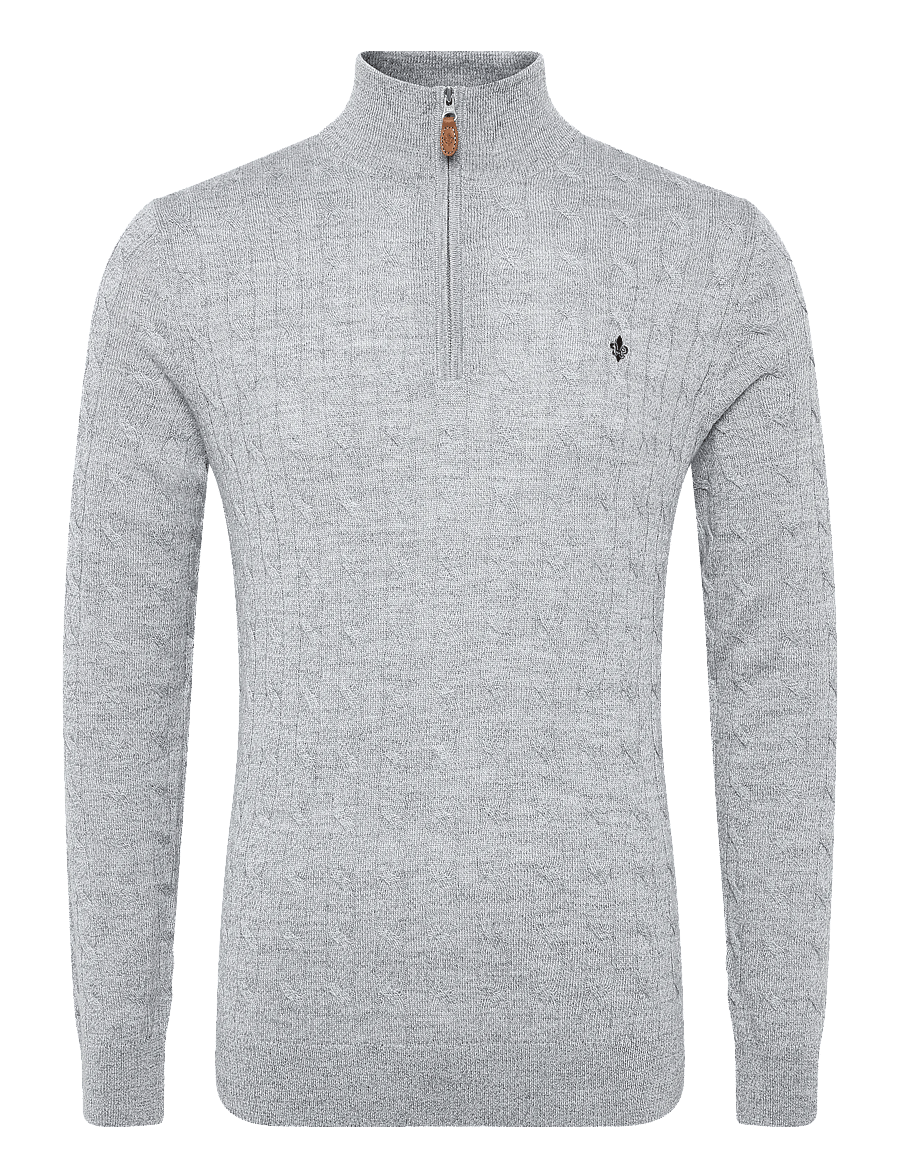 Morris - Merino Cable John Zip - pullover mit halbem reißverschluss - grey - 1