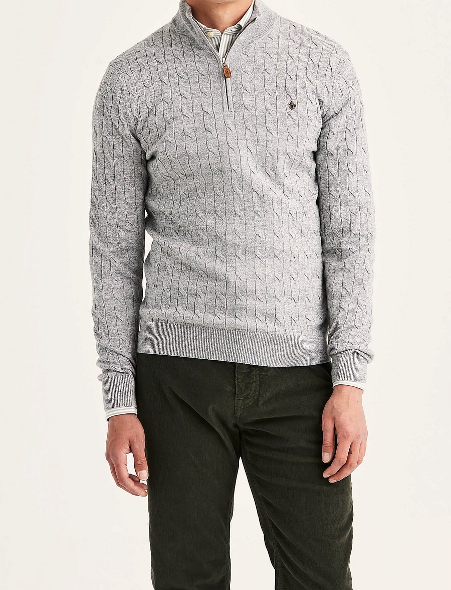 Morris - Merino Cable John Zip - pullover mit halbem reißverschluss - grey - 0