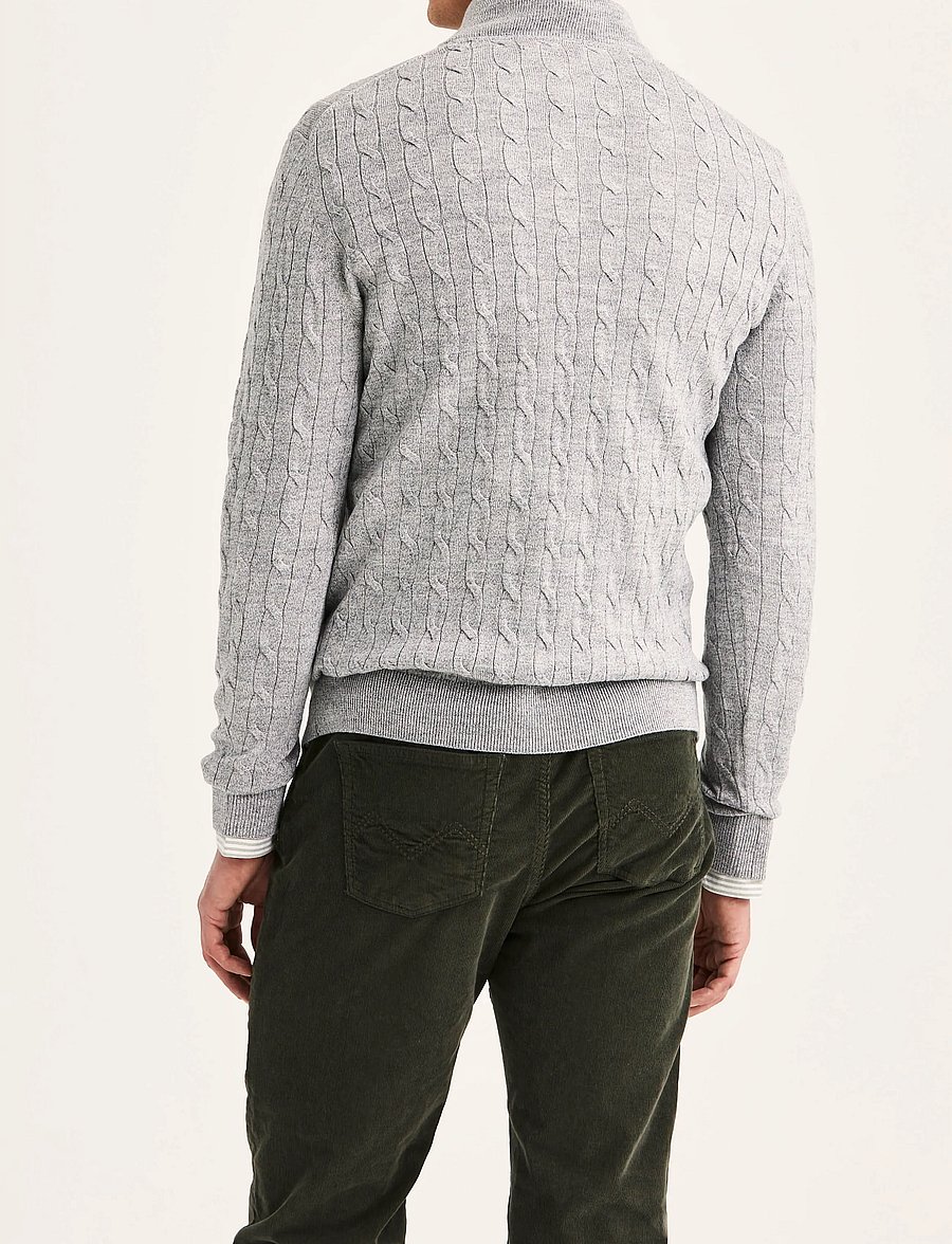 Morris - Merino Cable John Zip - pullover mit halbem reißverschluss - grey - 4