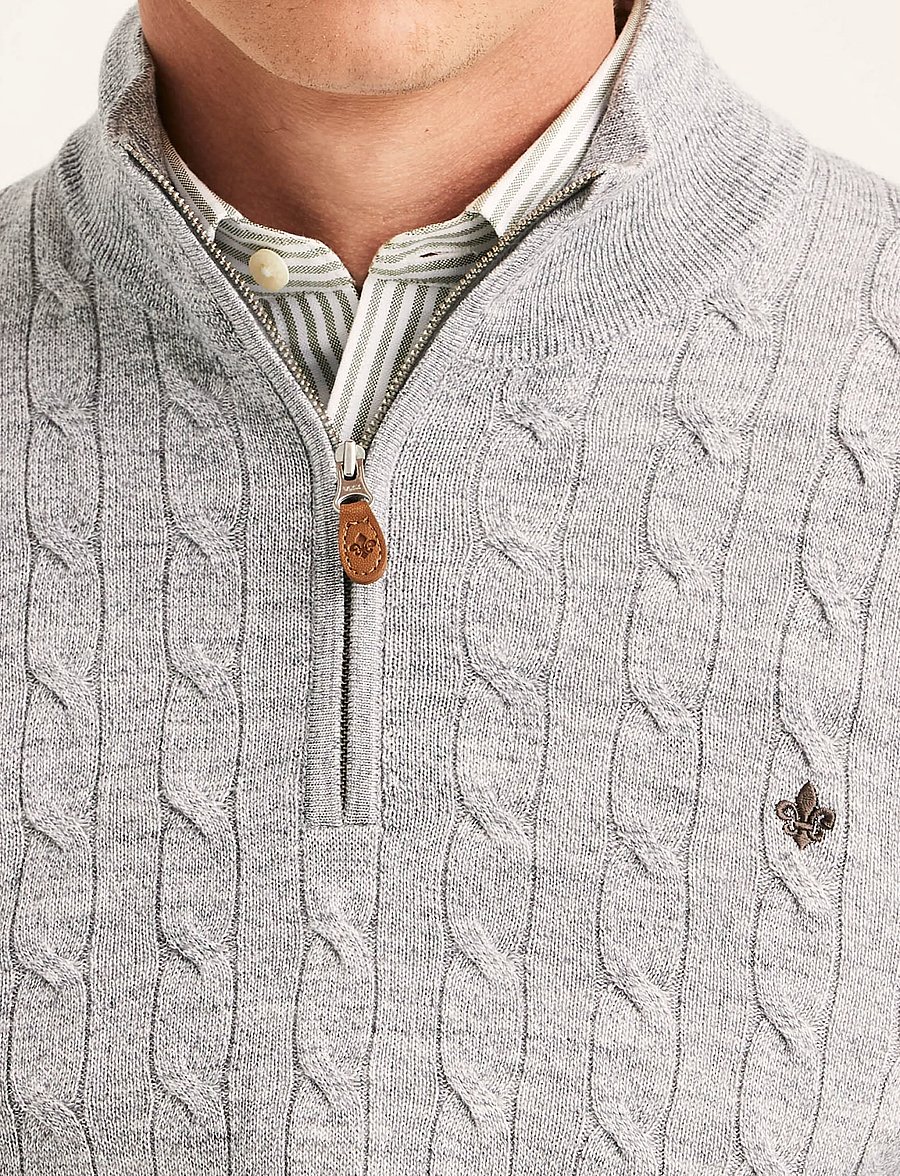 Morris - Merino Cable John Zip - pullover mit halbem reißverschluss - grey - 5