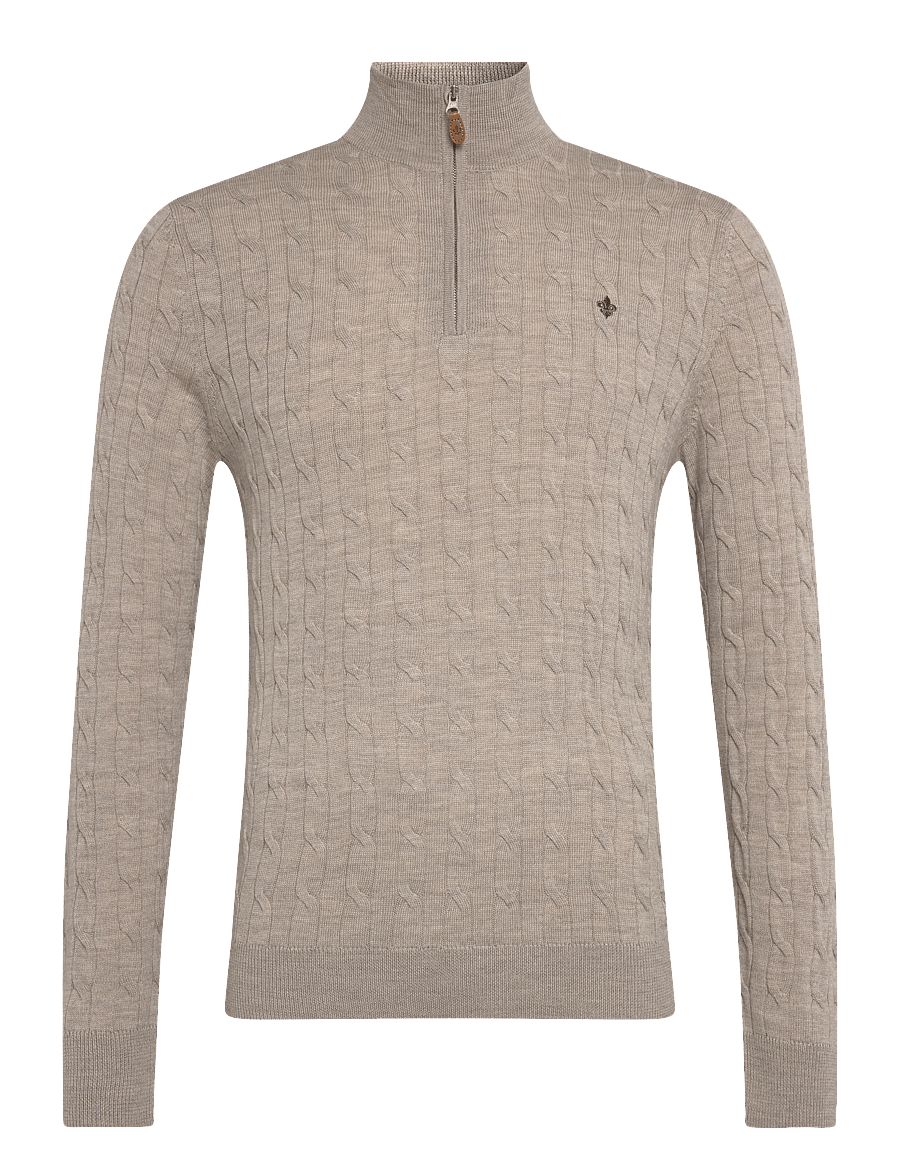 Morris - Merino Cable John Zip - pullover mit halbem reißverschluss - khaki - 0