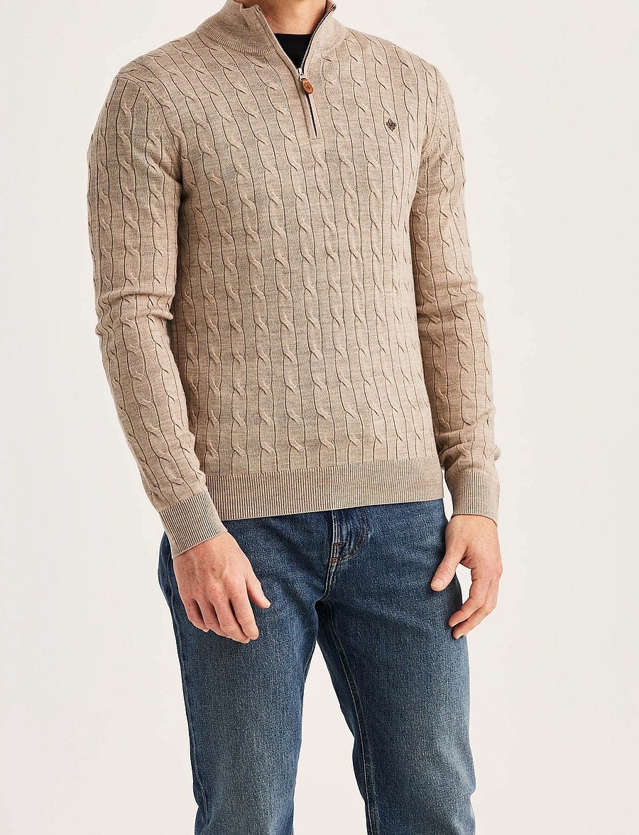 Morris - Merino Cable John Zip - pullover mit halbem reißverschluss - khaki - 2
