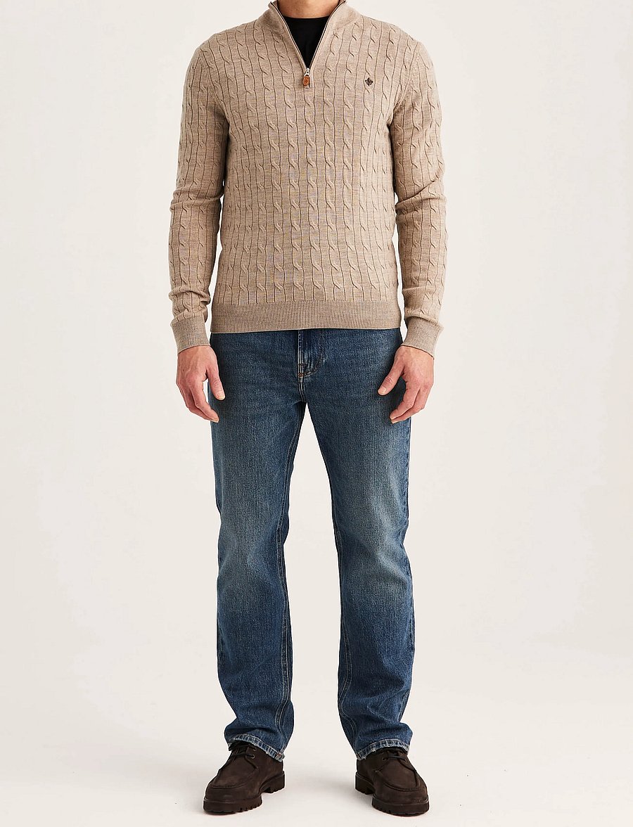 Morris - Merino Cable John Zip - pullover mit halbem reißverschluss - khaki - 3