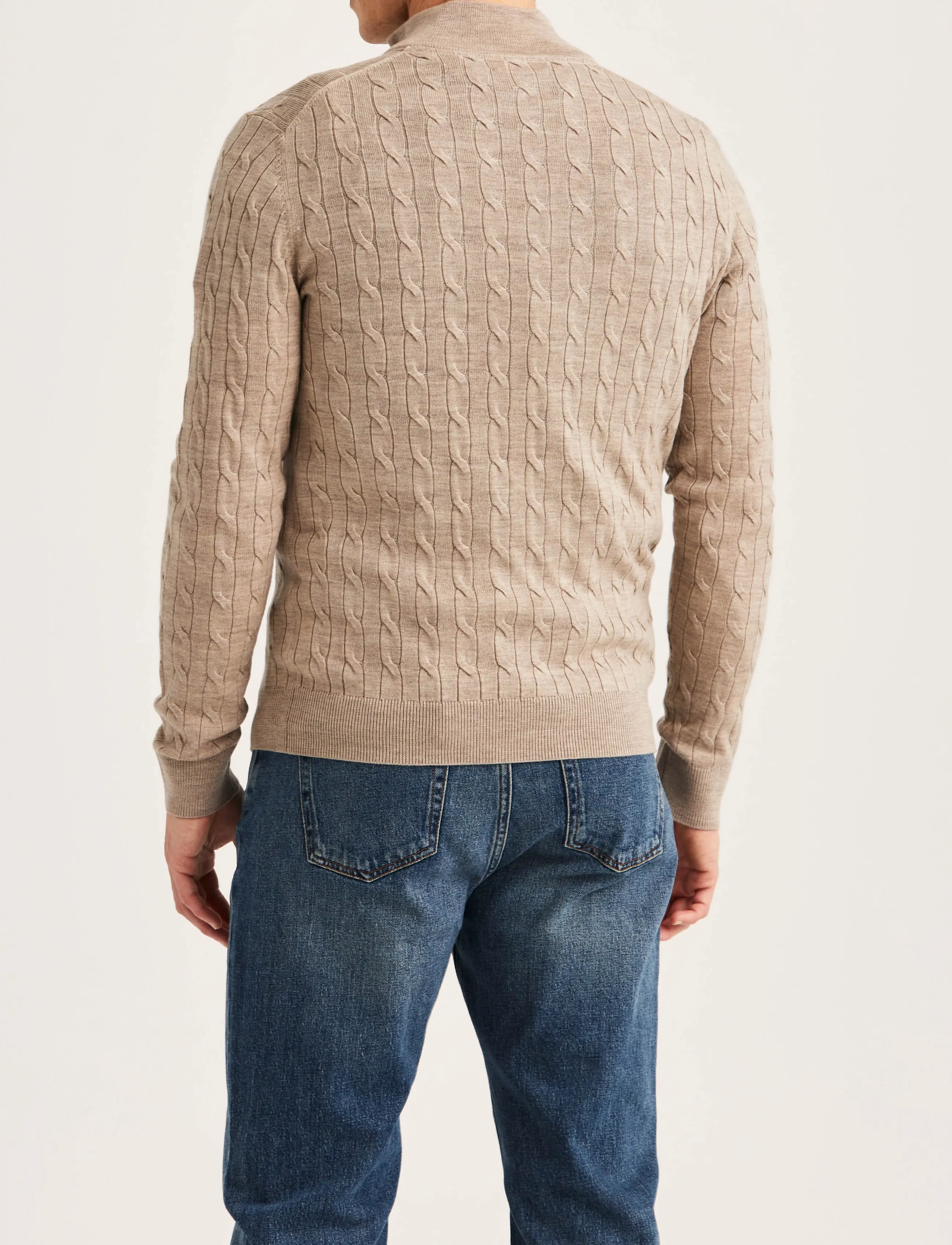 Morris - Merino Cable John Zip - pullover mit halbem reißverschluss - khaki - 4
